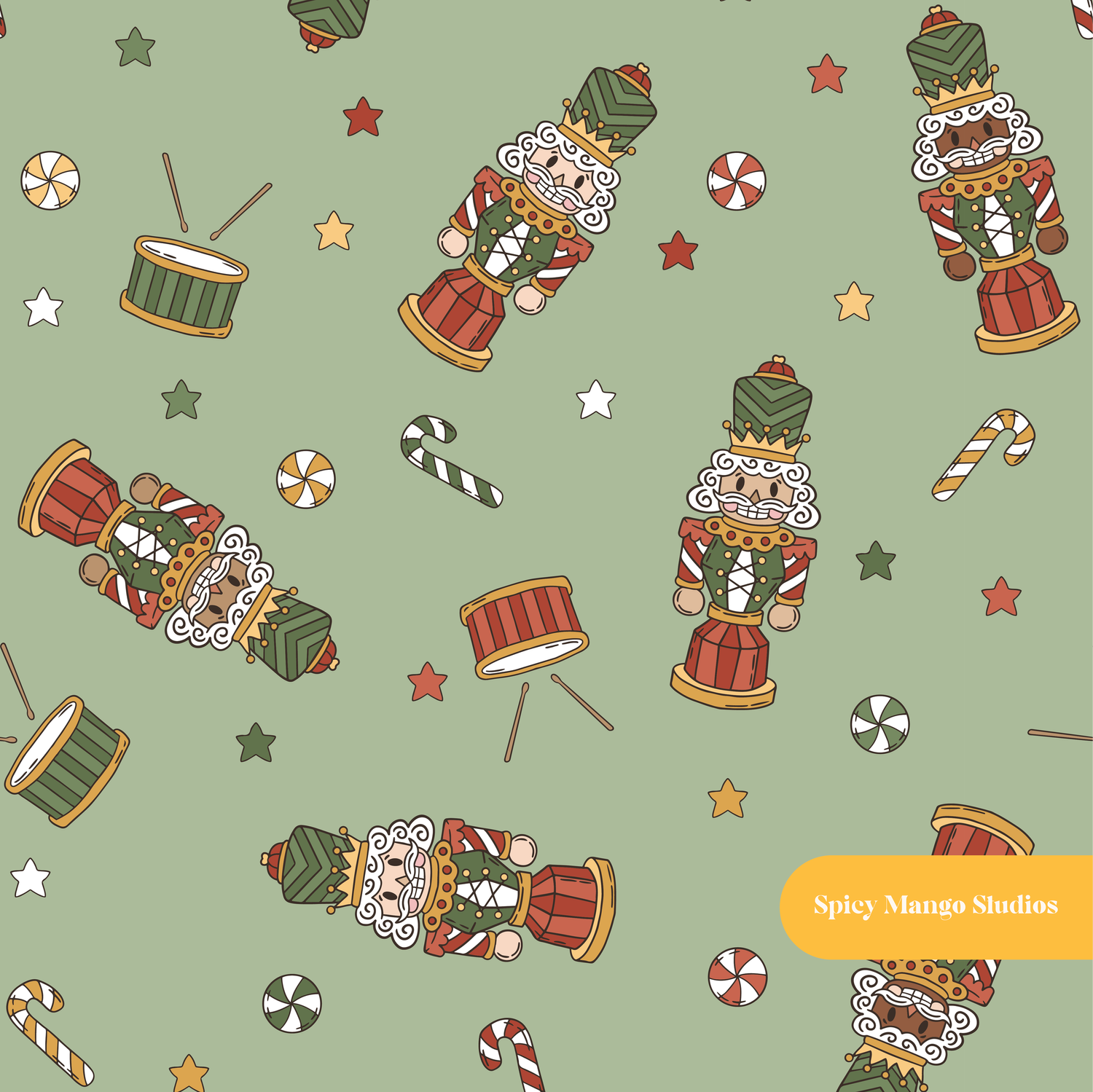 Olive Vintage Nutcracker Seamless Pattern