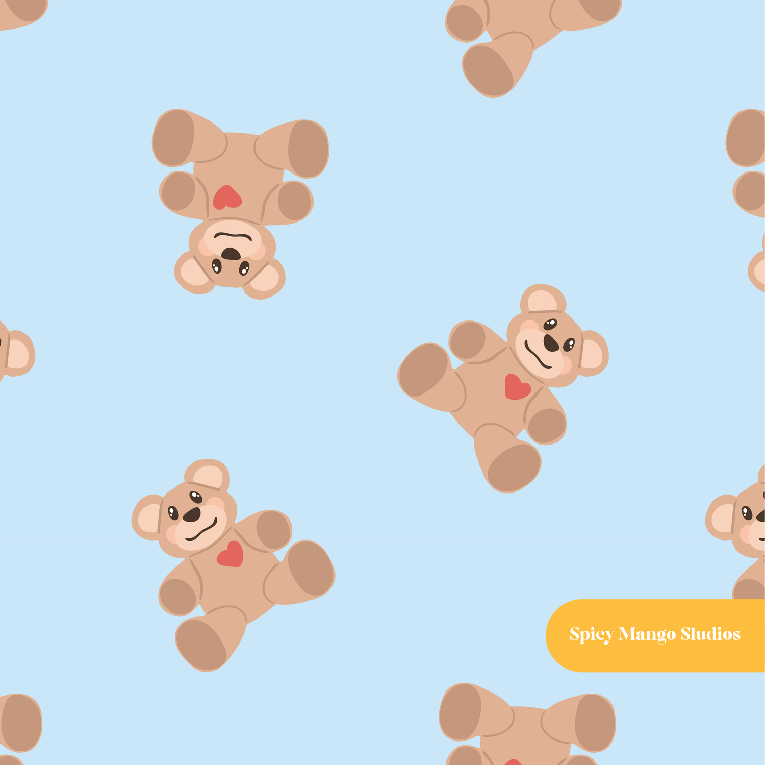 Light Blue Valentine's Day Teddy Bear Seamless Pattern