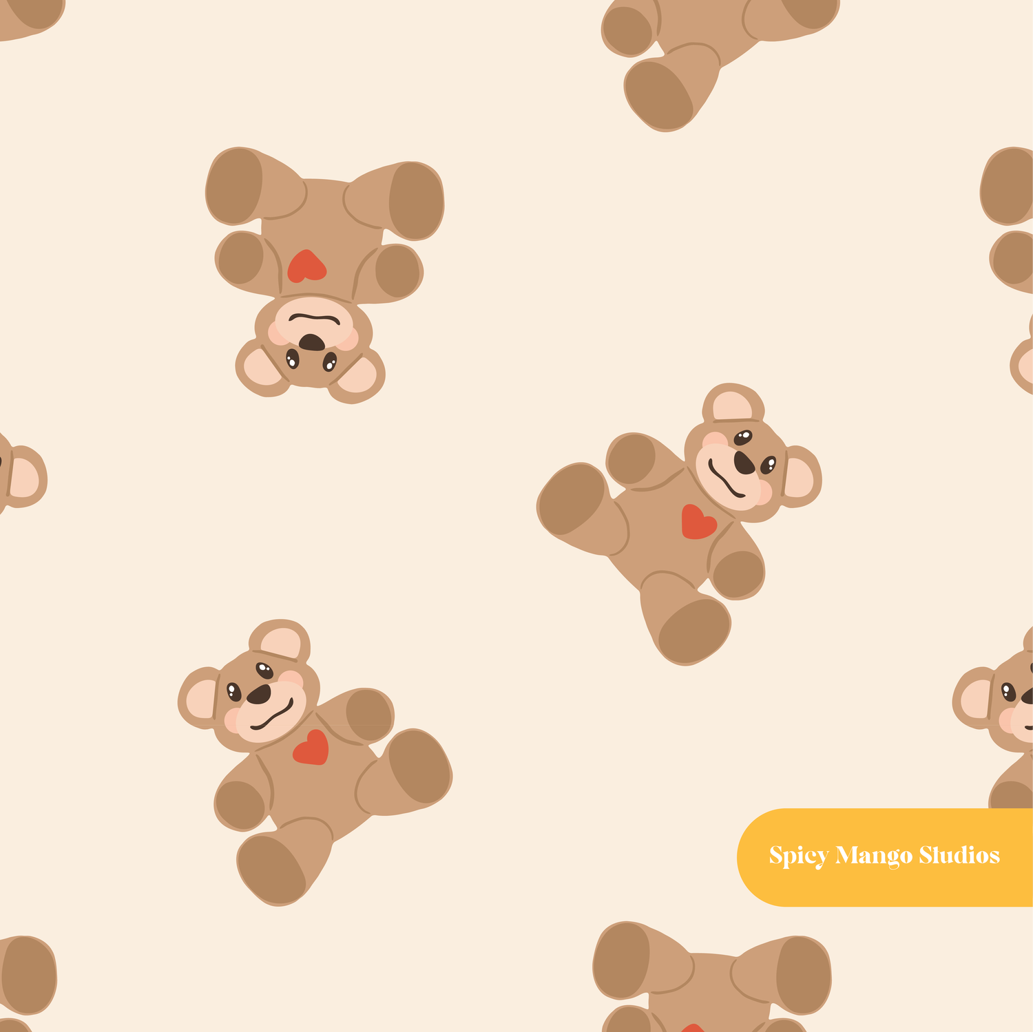 Neutral Valentine's Day Teddy Bear Seamless Pattern