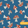 Blue Woodland Mushroom Seamless Pattern