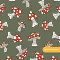 Dark Olive Woodland Mushroom Seamless Pattern