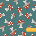 Dark Teal Woodland Mushroom Seamless Pattern