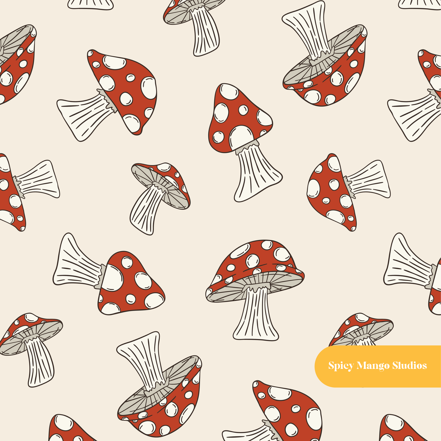 Neutral Woodland Mushroom Seamless Pattern