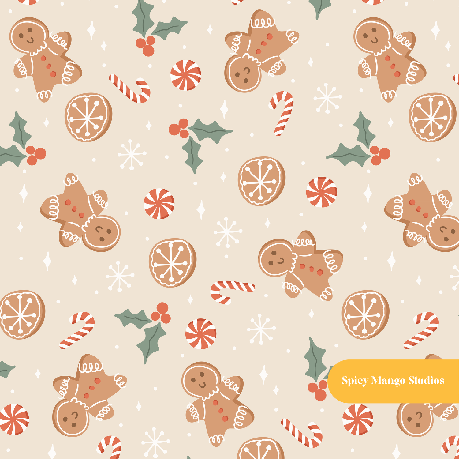 Neutral Whimsy Holiday Seamless Pattern