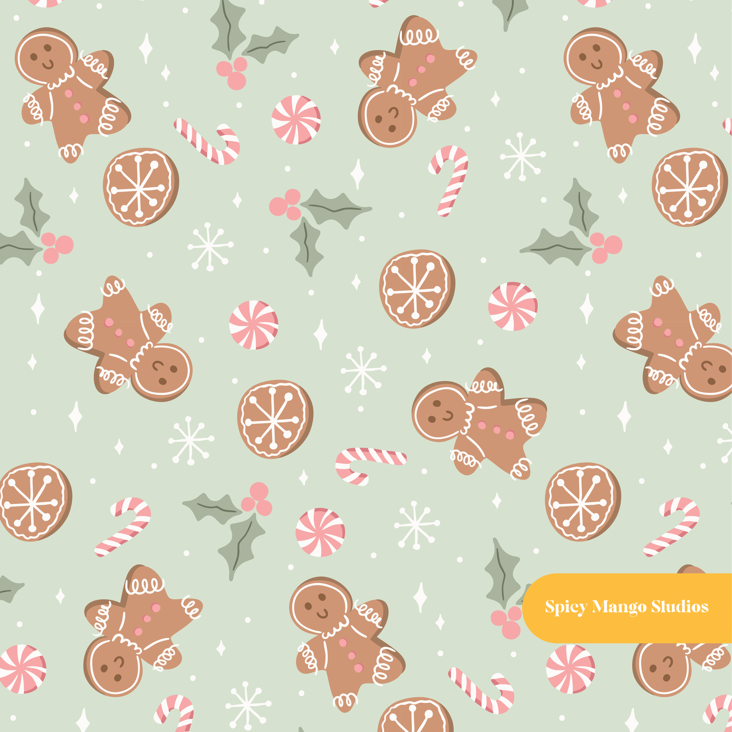 Sage Whimsy Holiday Seamless Pattern