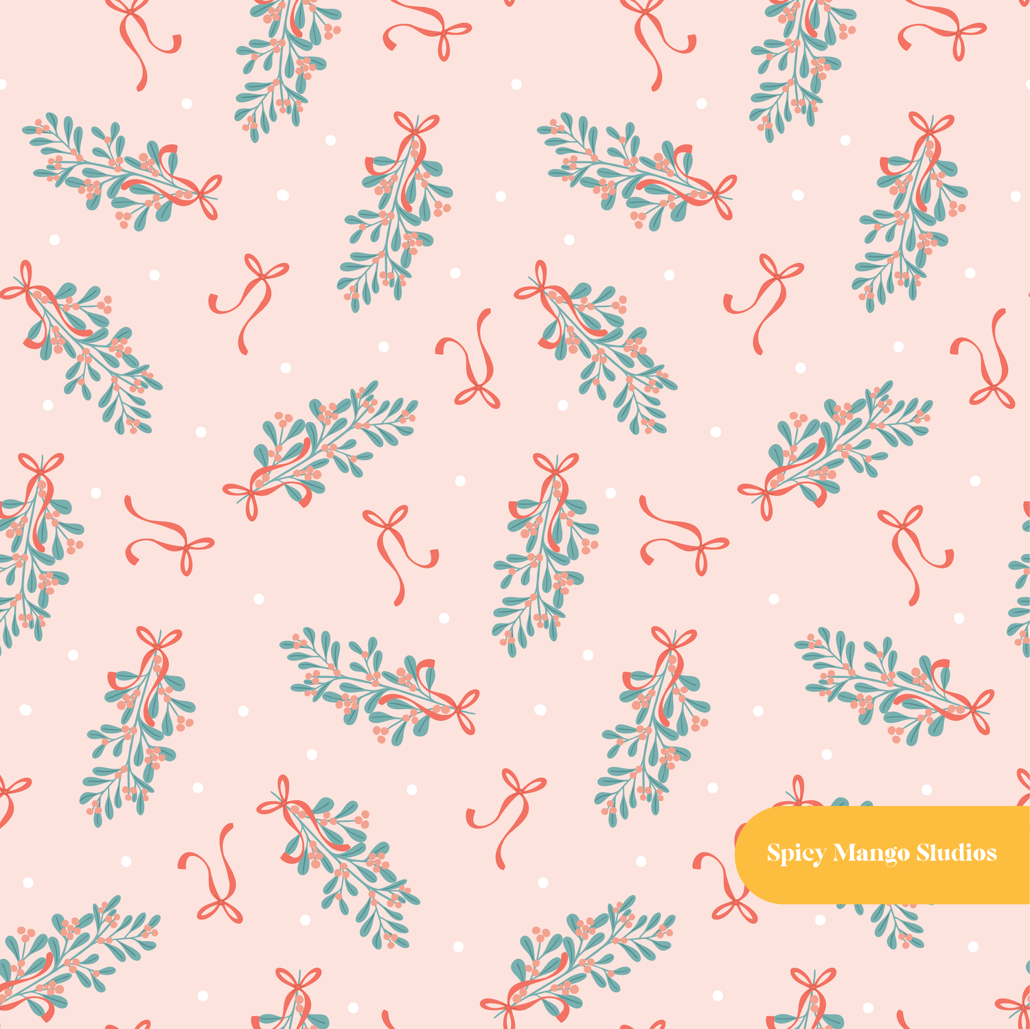 Pink Whimsy Mistletoe Seamless Pattern