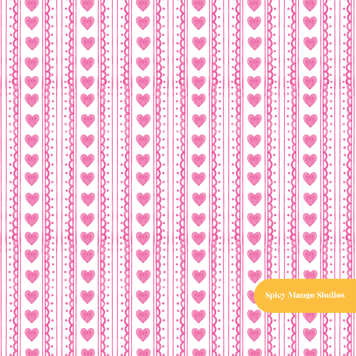 Pink Watercolor Heart Stripe Seamless Pattern