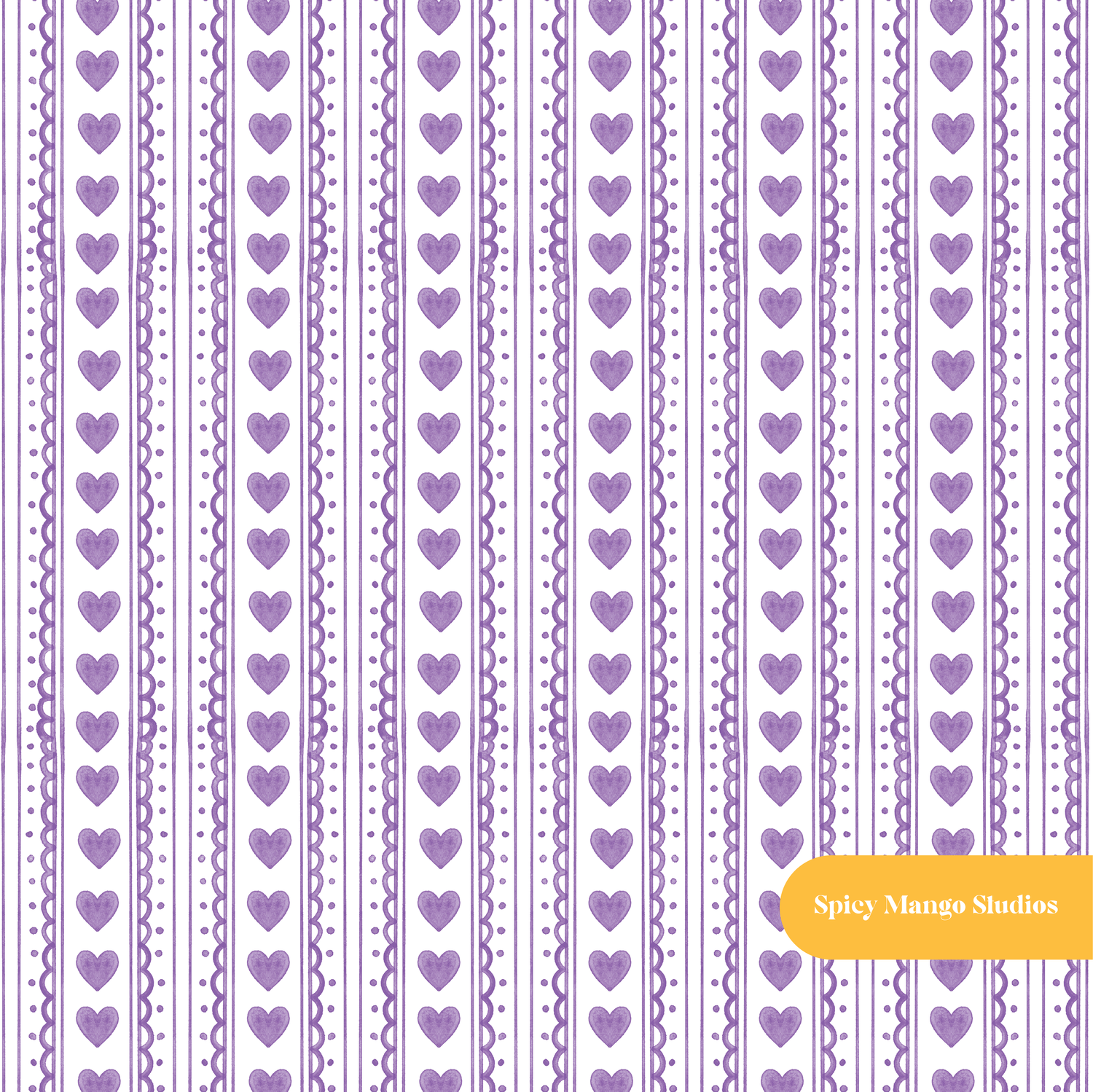 Purple Watercolor Heart Stripe Seamless Pattern