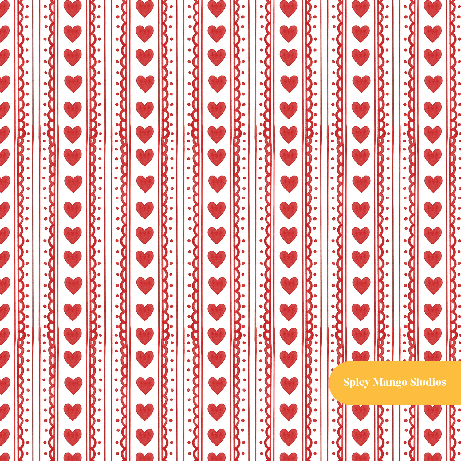 Red Watercolor Heart Stripe Seamless Pattern