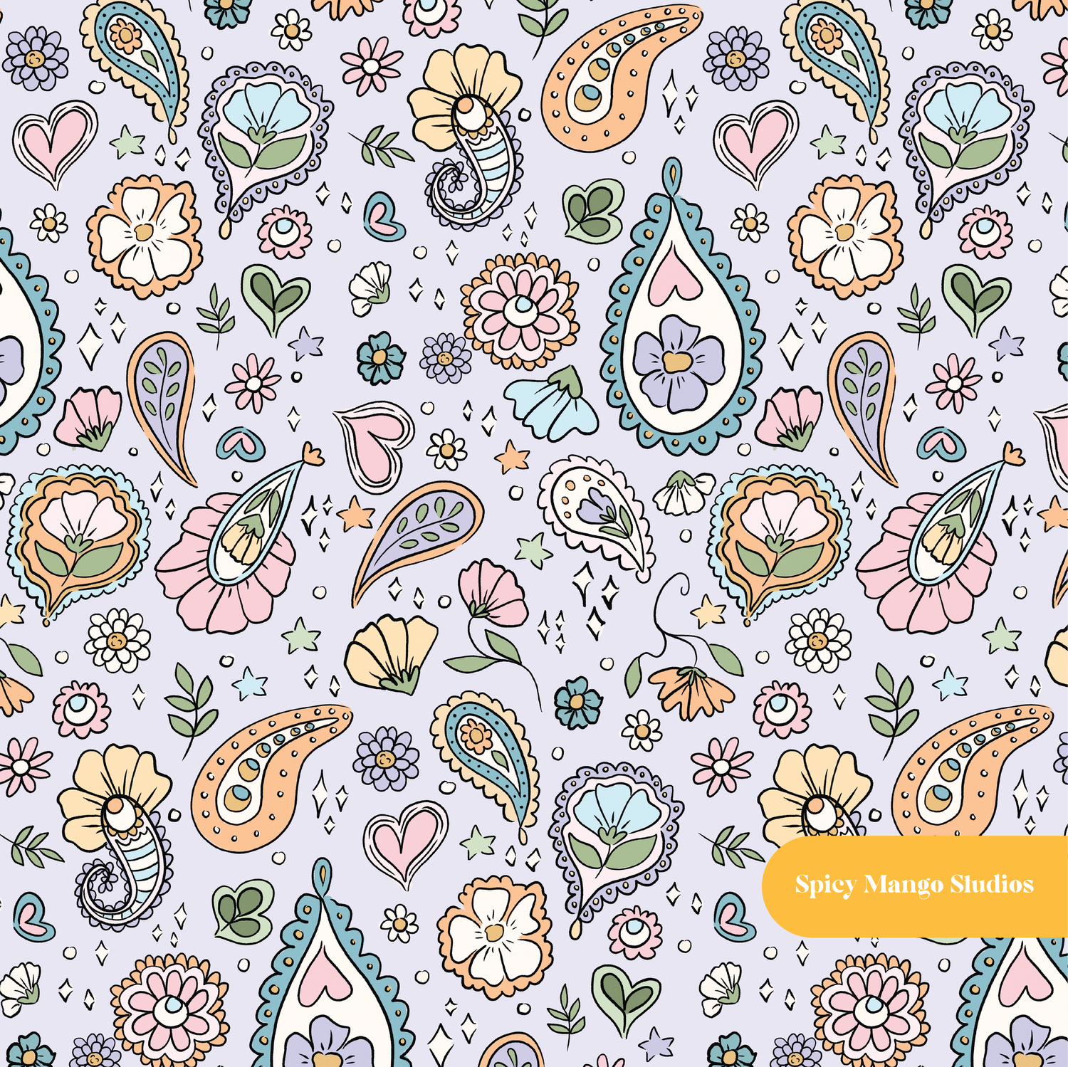 Lavender Whimsical Paisley Seamless Pattern