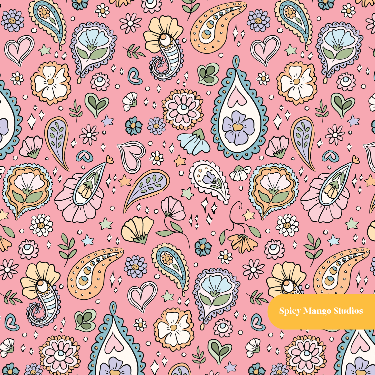 Pink Whimsical Paisley Seamless Pattern