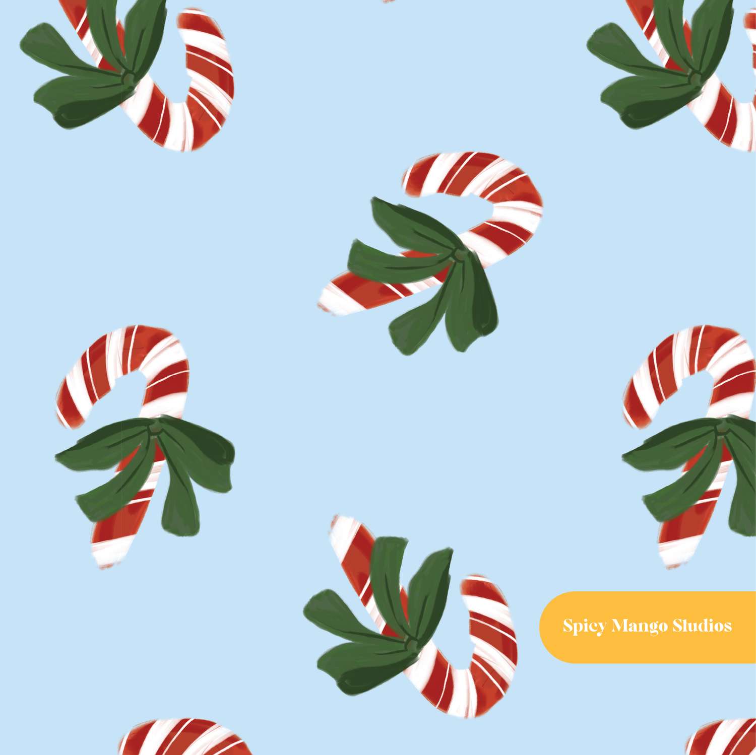 Light Blue Christmas Candy Cane Seamless Pattern