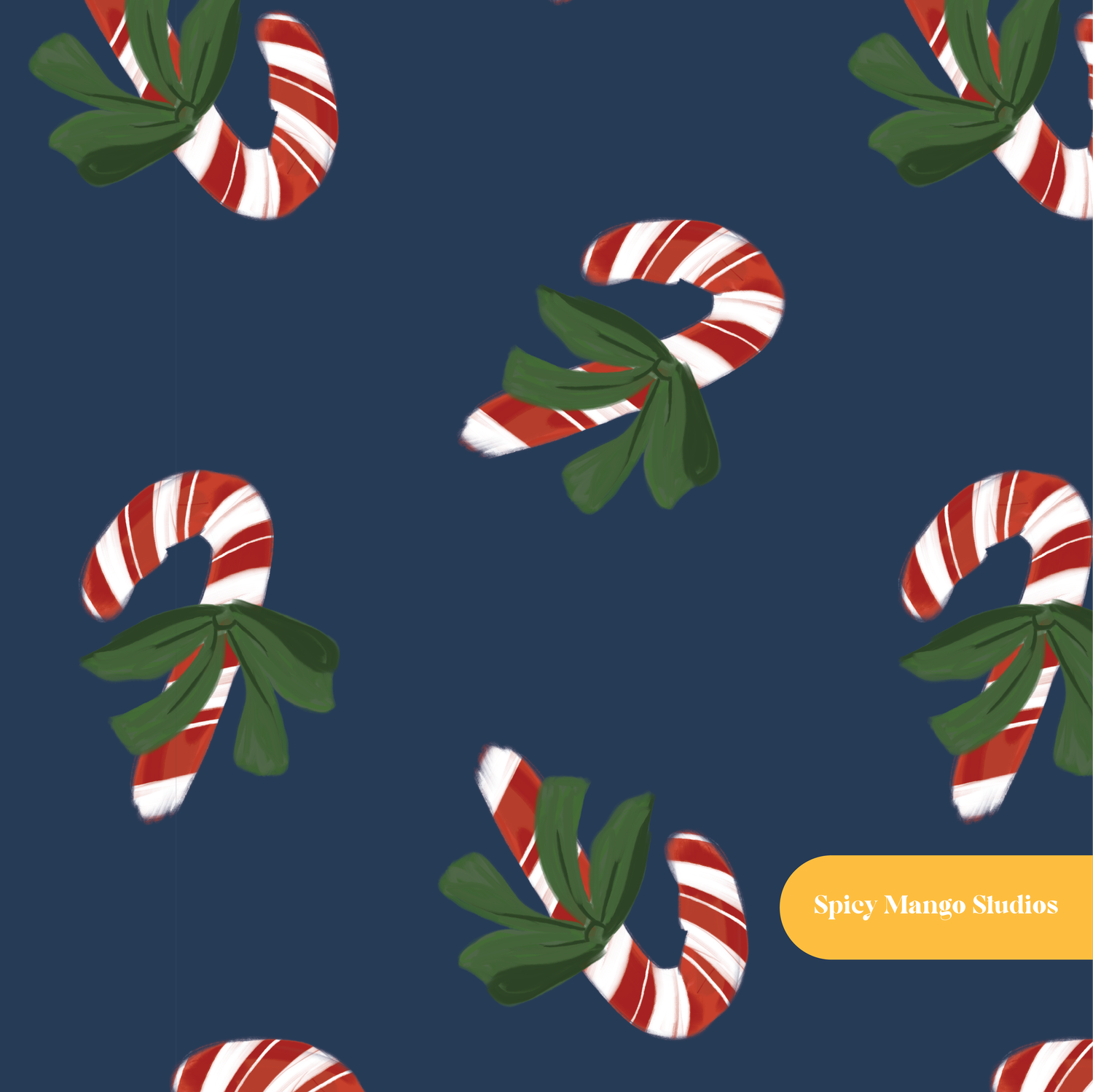 Navy Christmas Candy Cane Seamless Pattern
