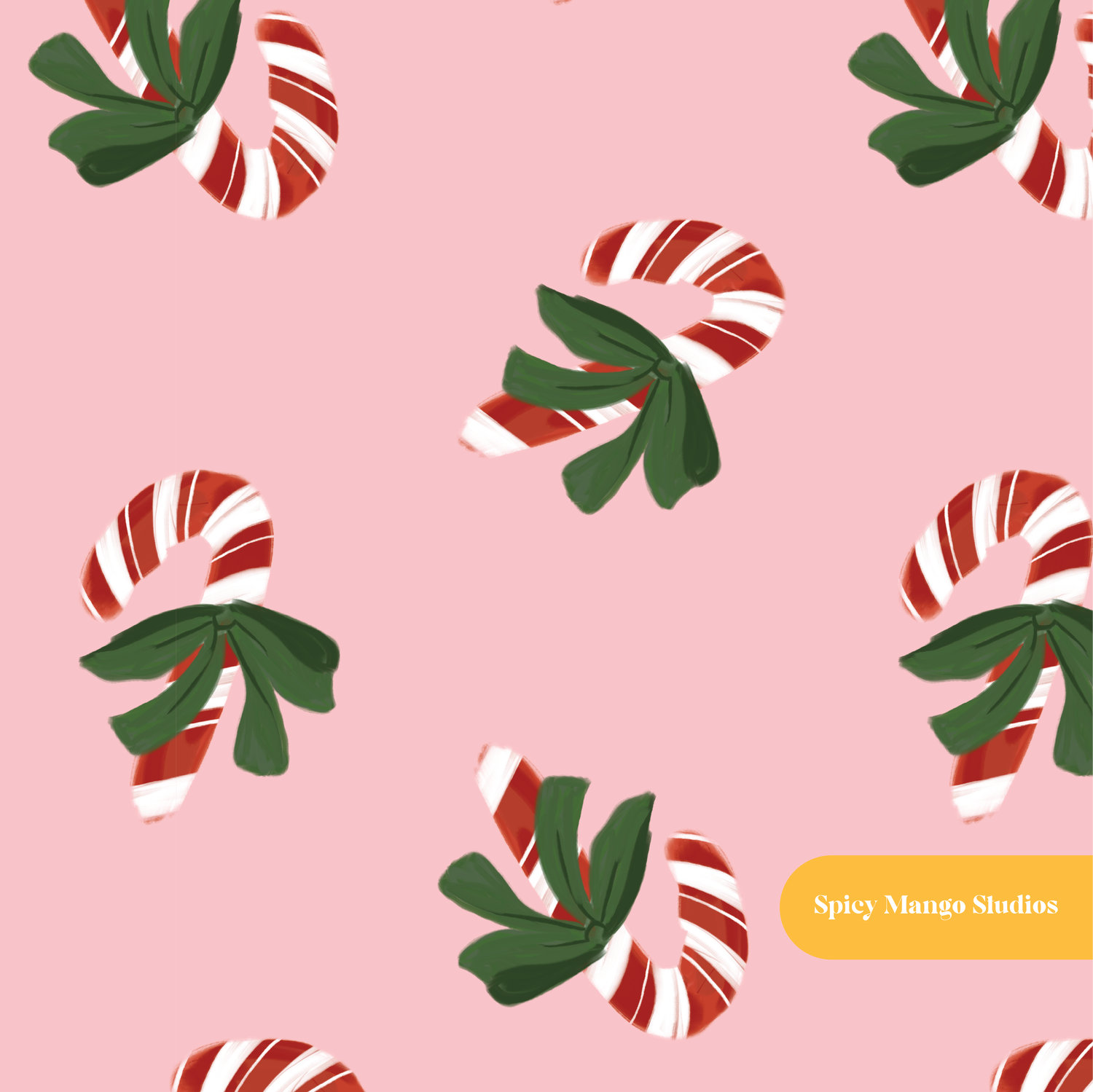 Pink Christmas Candy Cane Seamless Pattern
