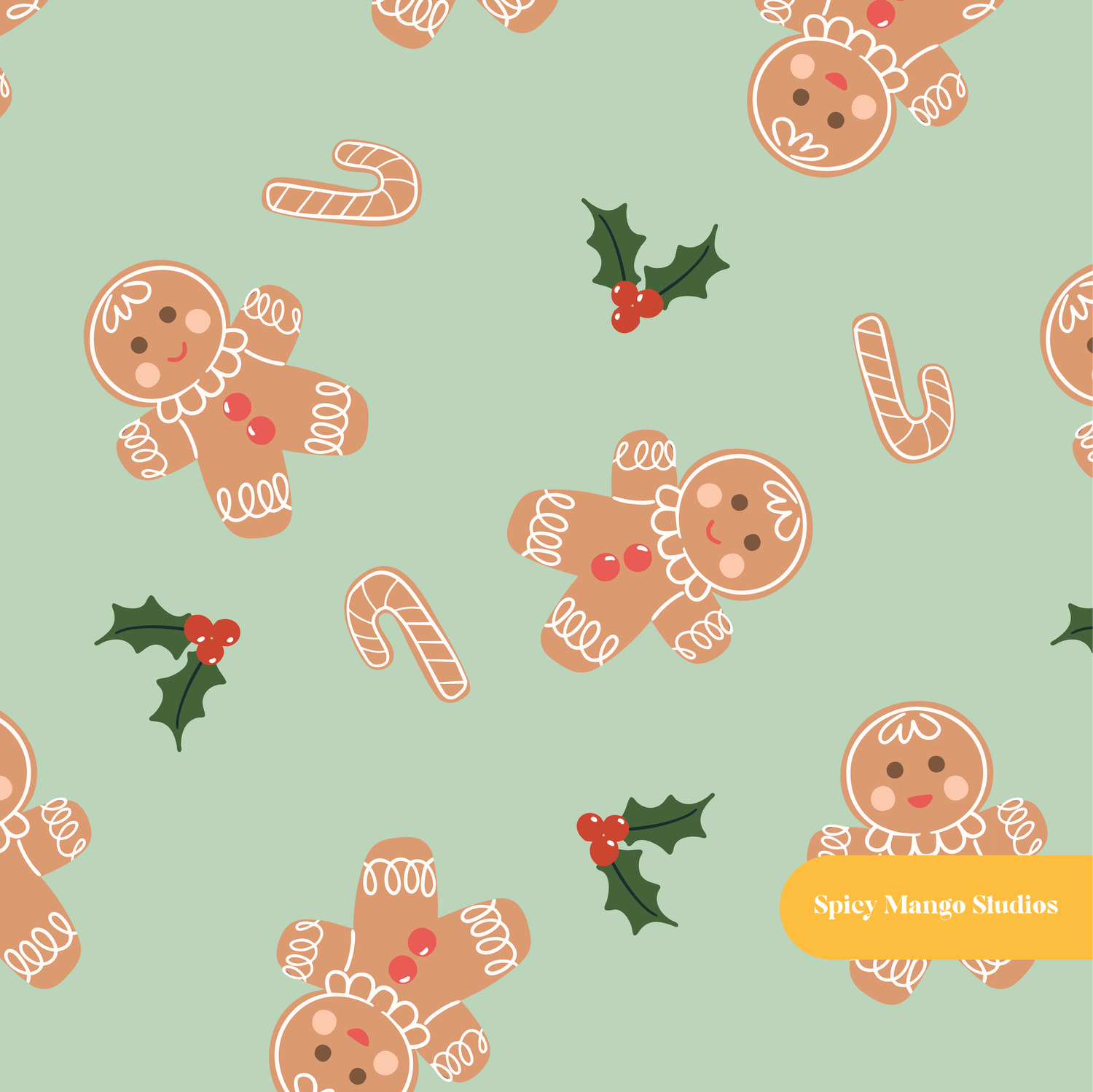 Green Classic Gingerbread Seamless Pattern – Digital Download