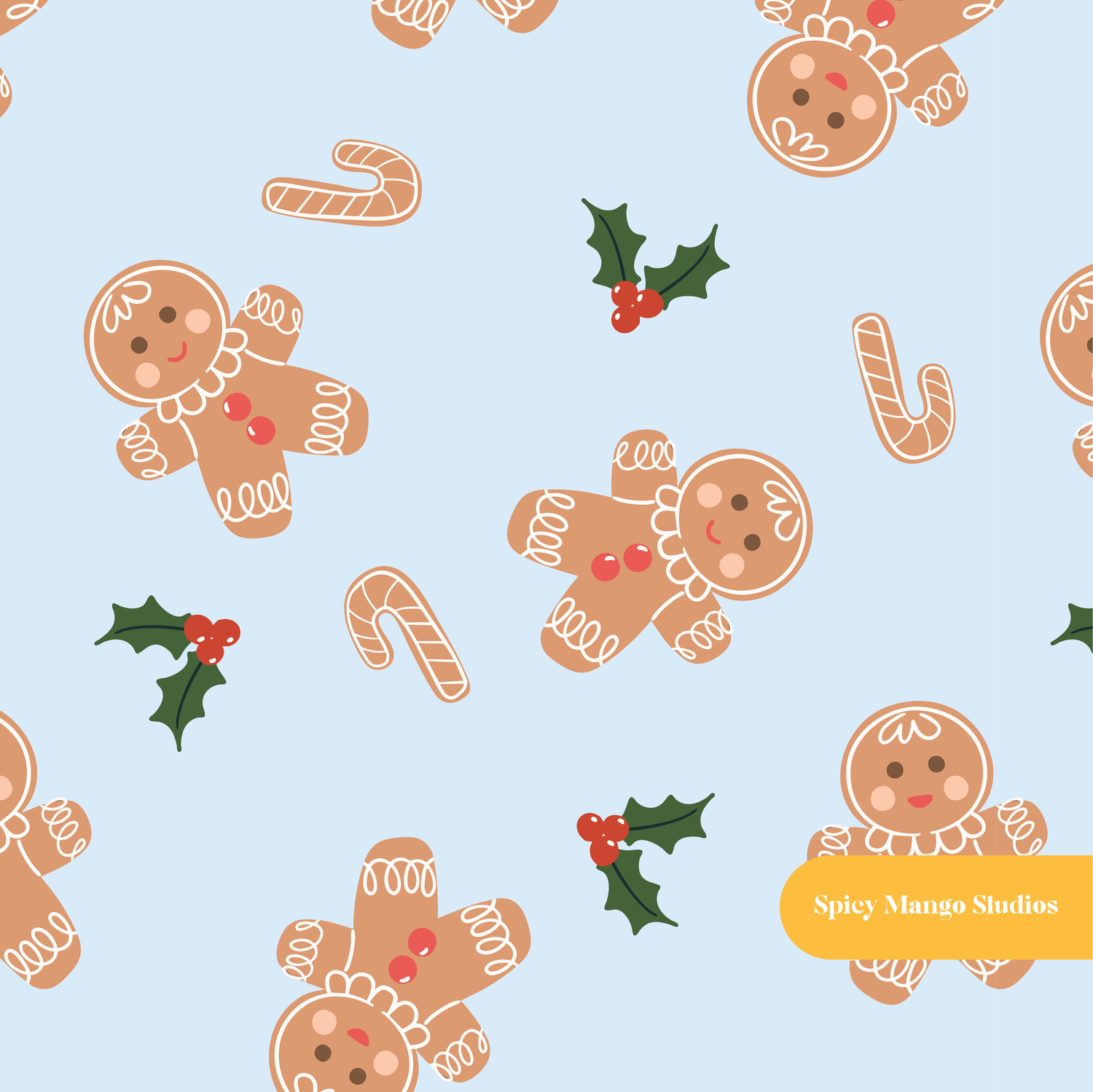 Light Blue Classic Gingerbread Seamless Pattern – Digital Download