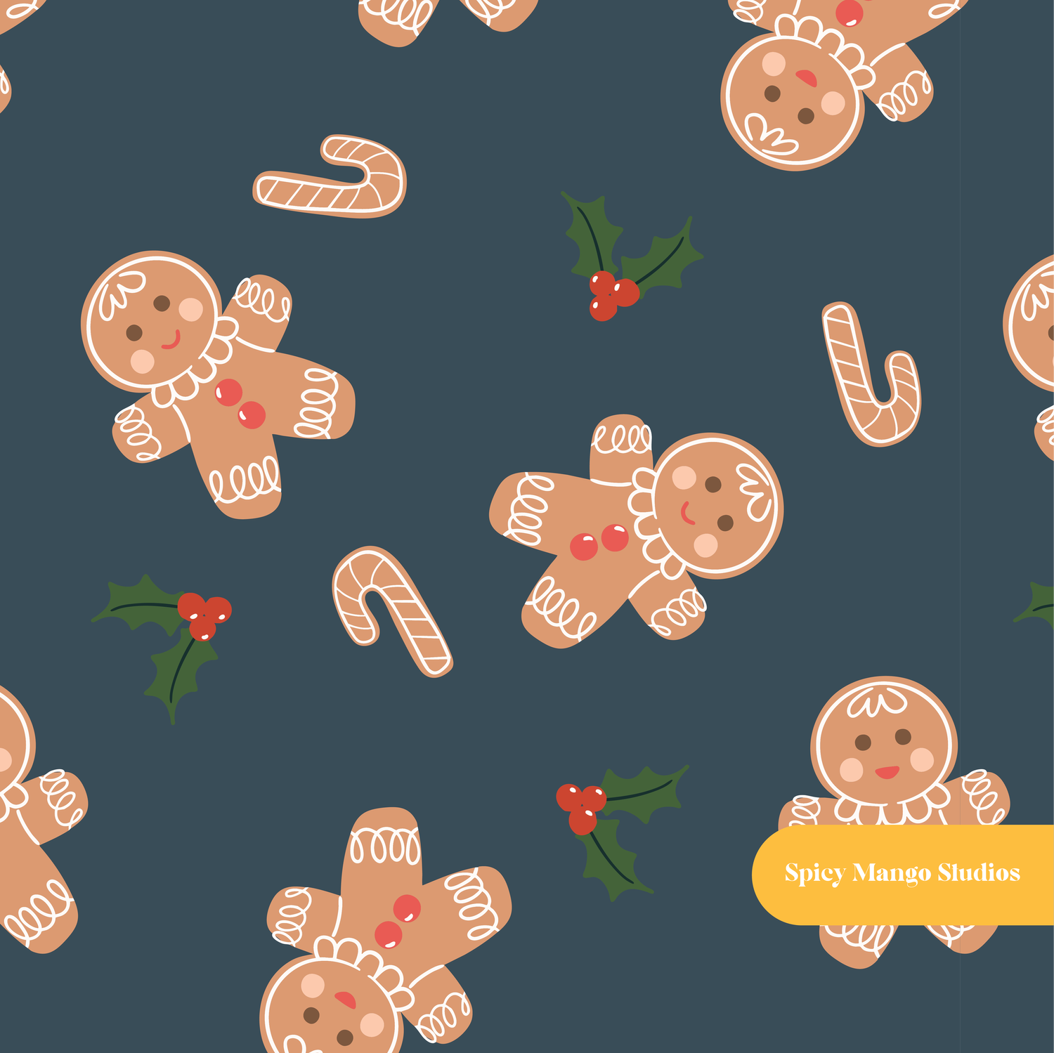 Navy Classic Gingerbread Seamless Pattern – Digital Download