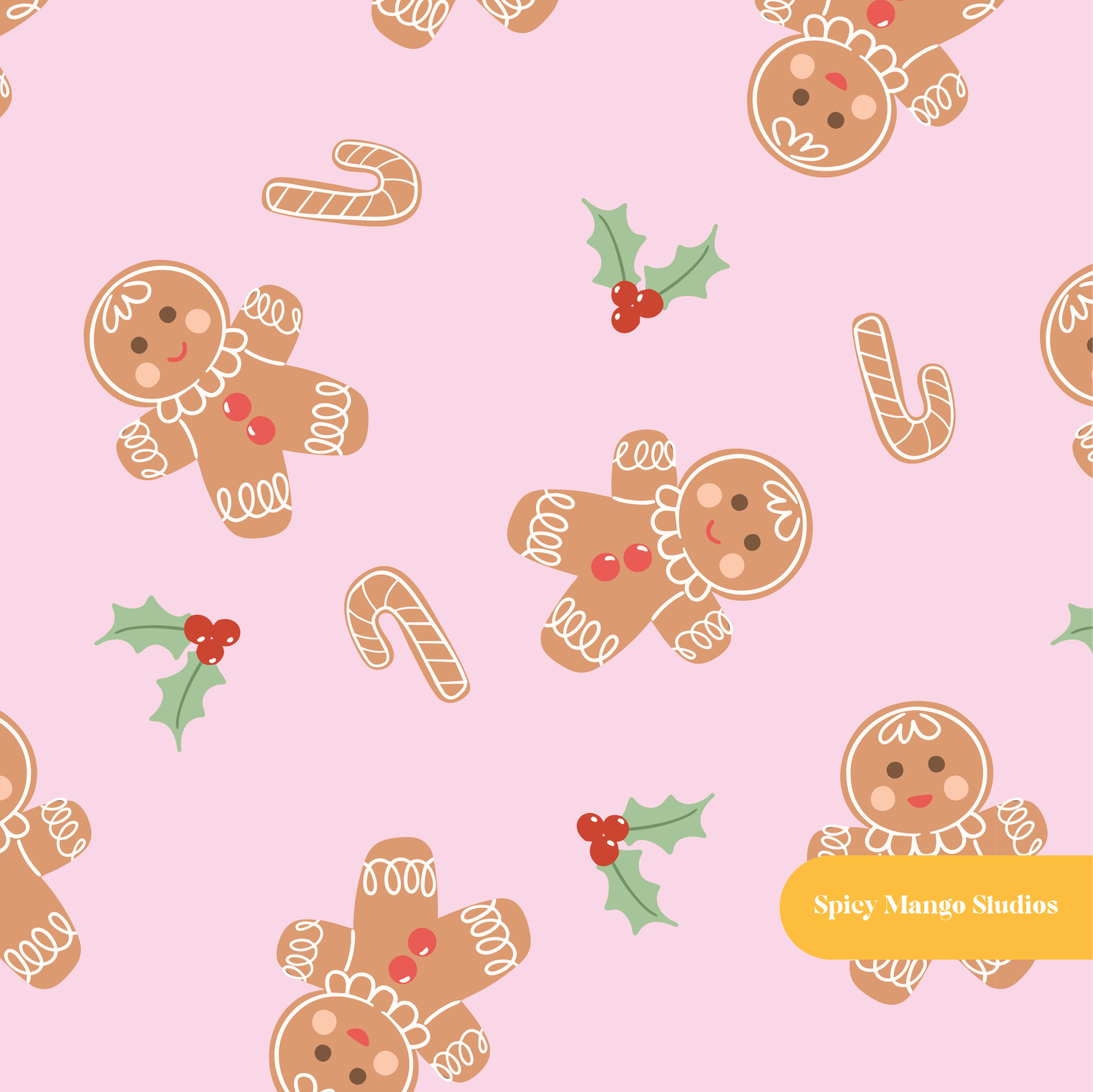 Pink Classic Gingerbread Seamless Pattern – Digital Download