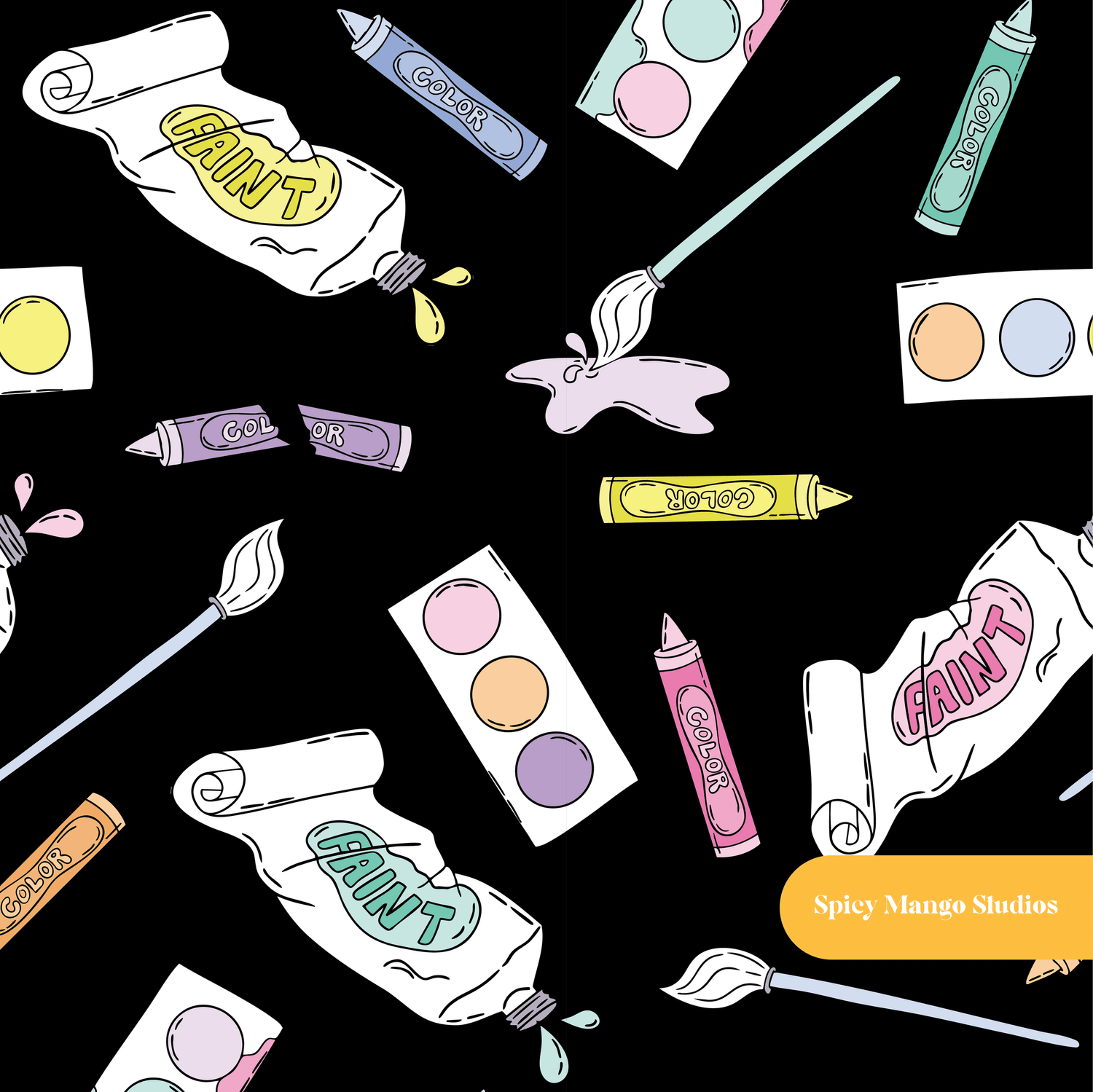 Black Painter Seamless Pattern