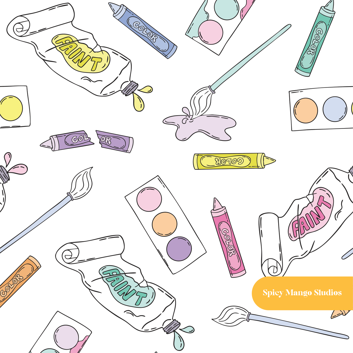 White Painter Seamless Pattern