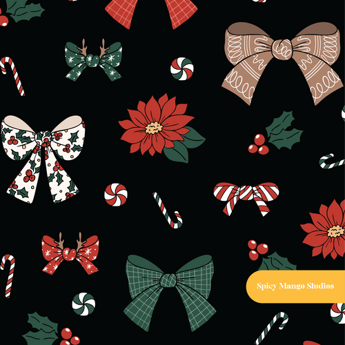 Black Christmas Bow Medley Seamless Pattern