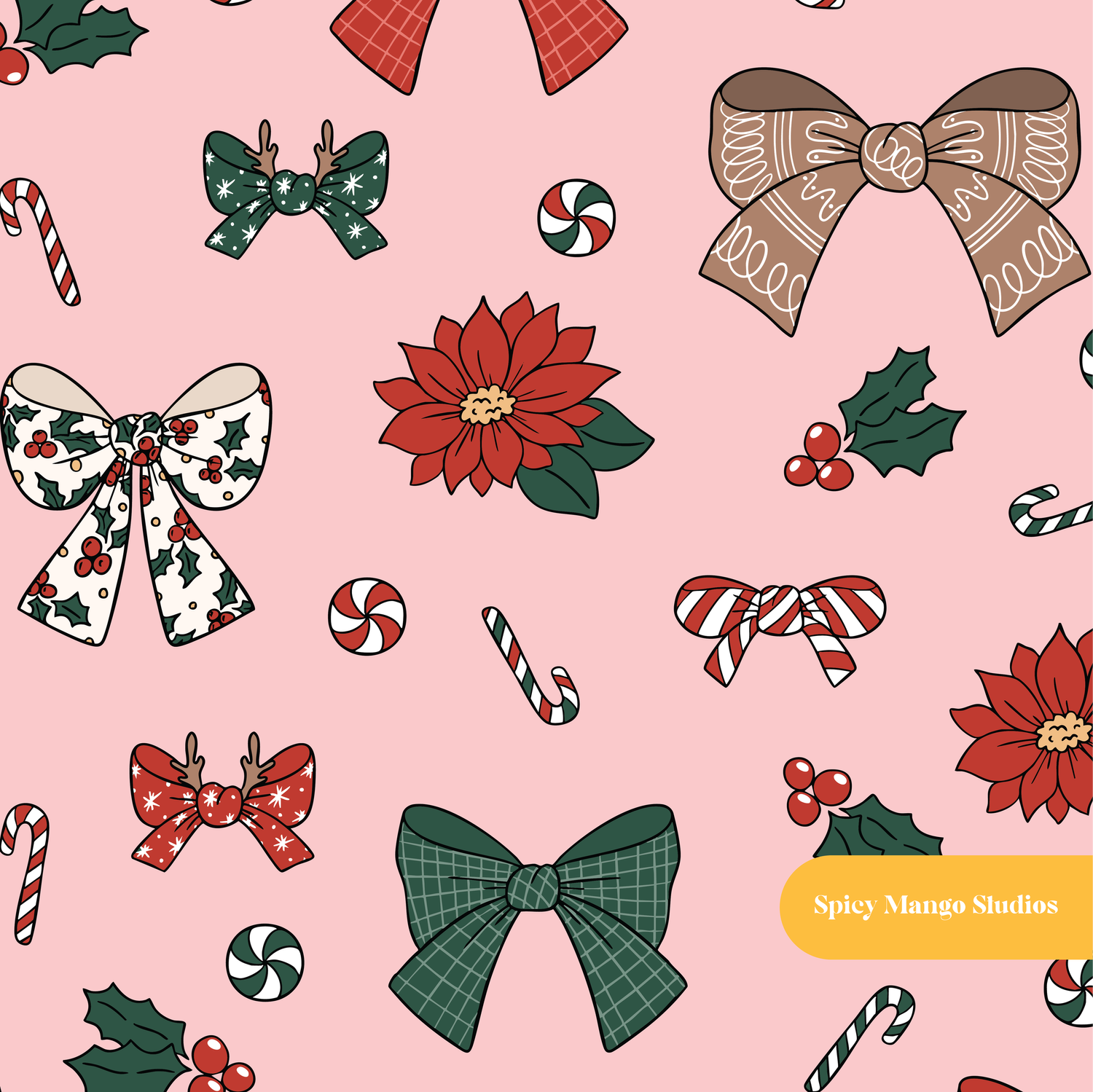 Pink Christmas Bow Medley Seamless Pattern