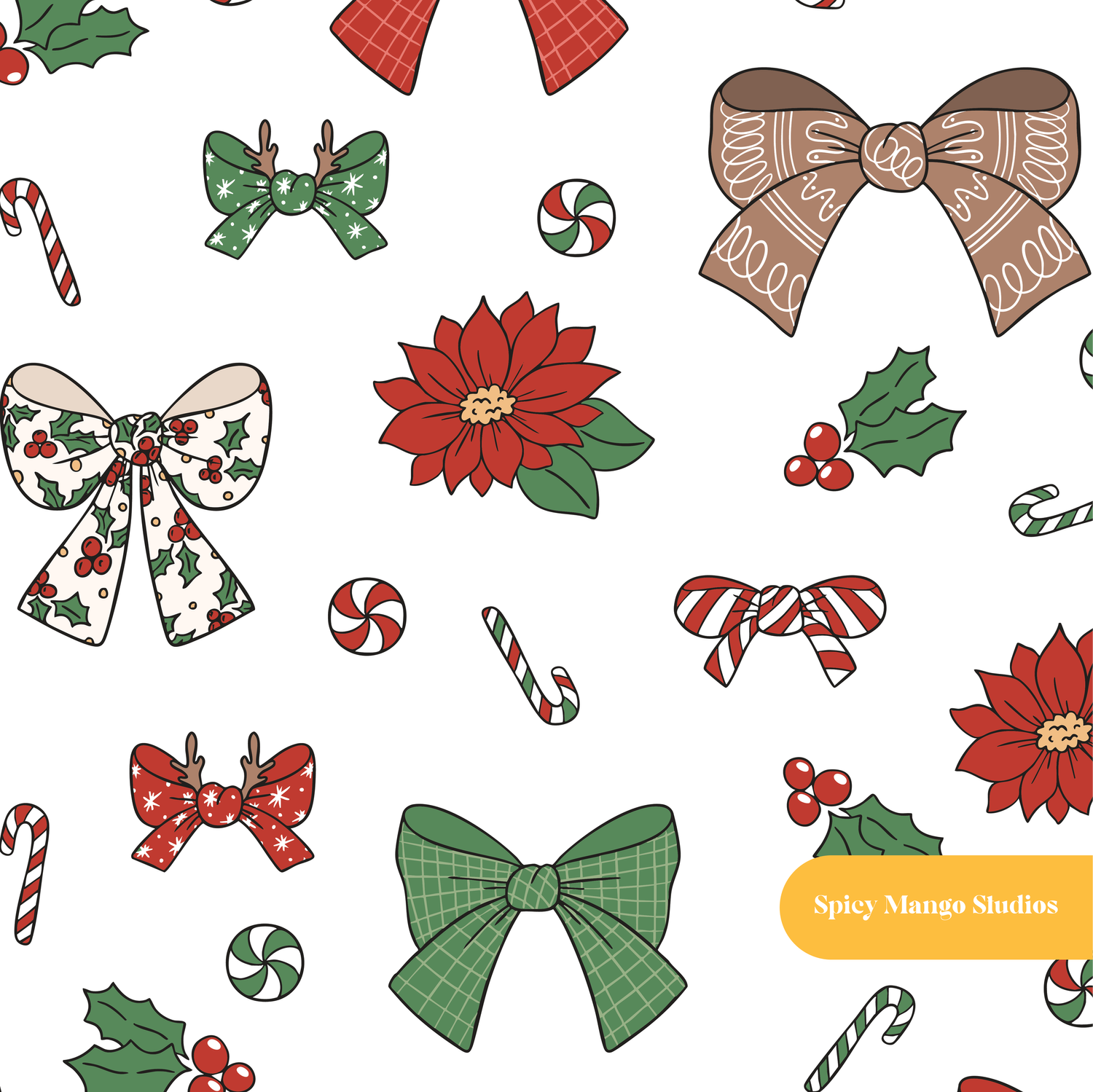White Christmas Bow Medley Seamless Pattern