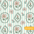 Aqua and Beige Stripe Cosette Floral Seamless Pattern