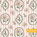 Pink and Beige Stripe Cosette Floral Seamless Pattern