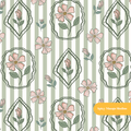 Sage and White Stripe Cosette Floral Seamless Pattern