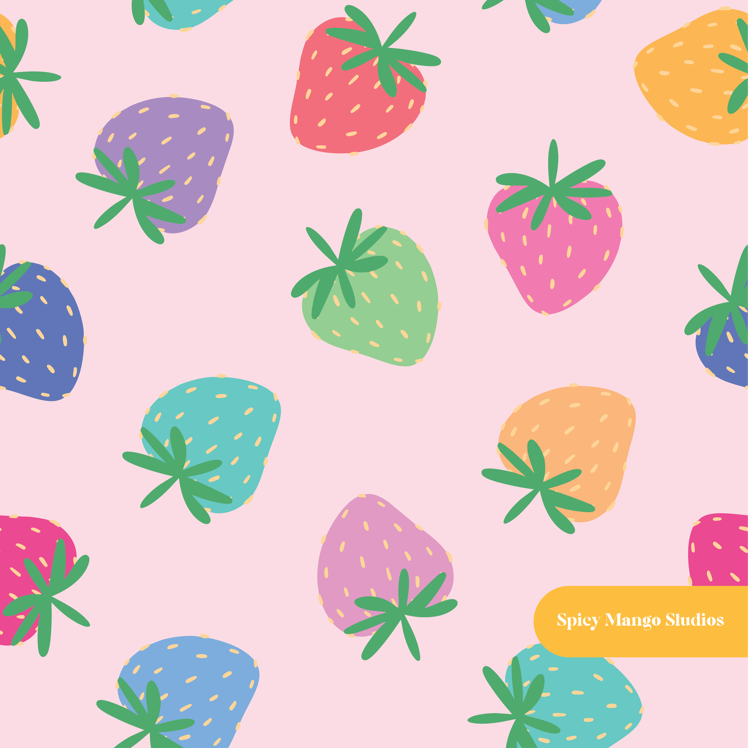 Pink Colorful Summer Strawberries Seamless Pattern – Digital Download