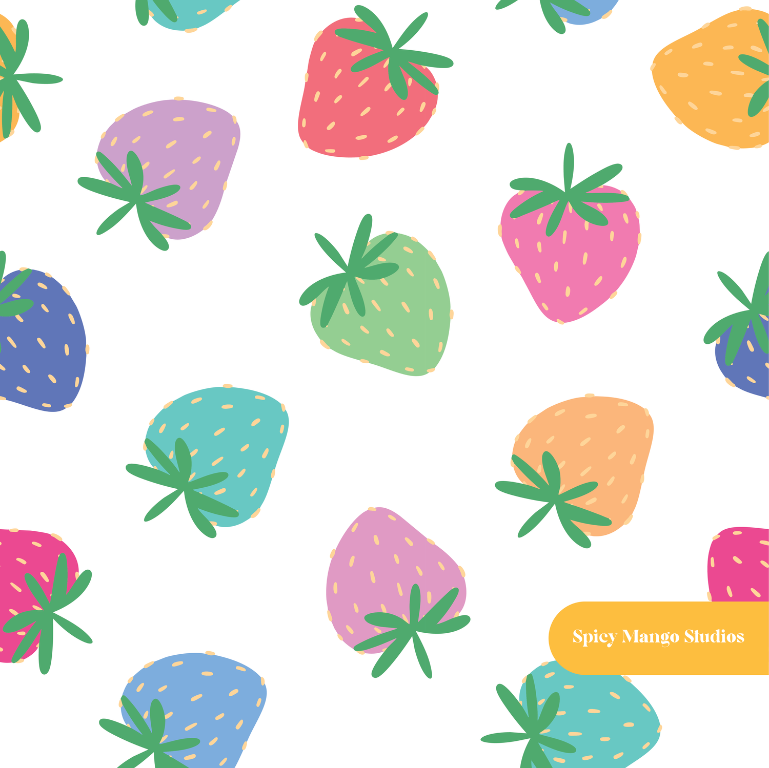 White Colorful Summer Strawberries Seamless Pattern – Digital Download