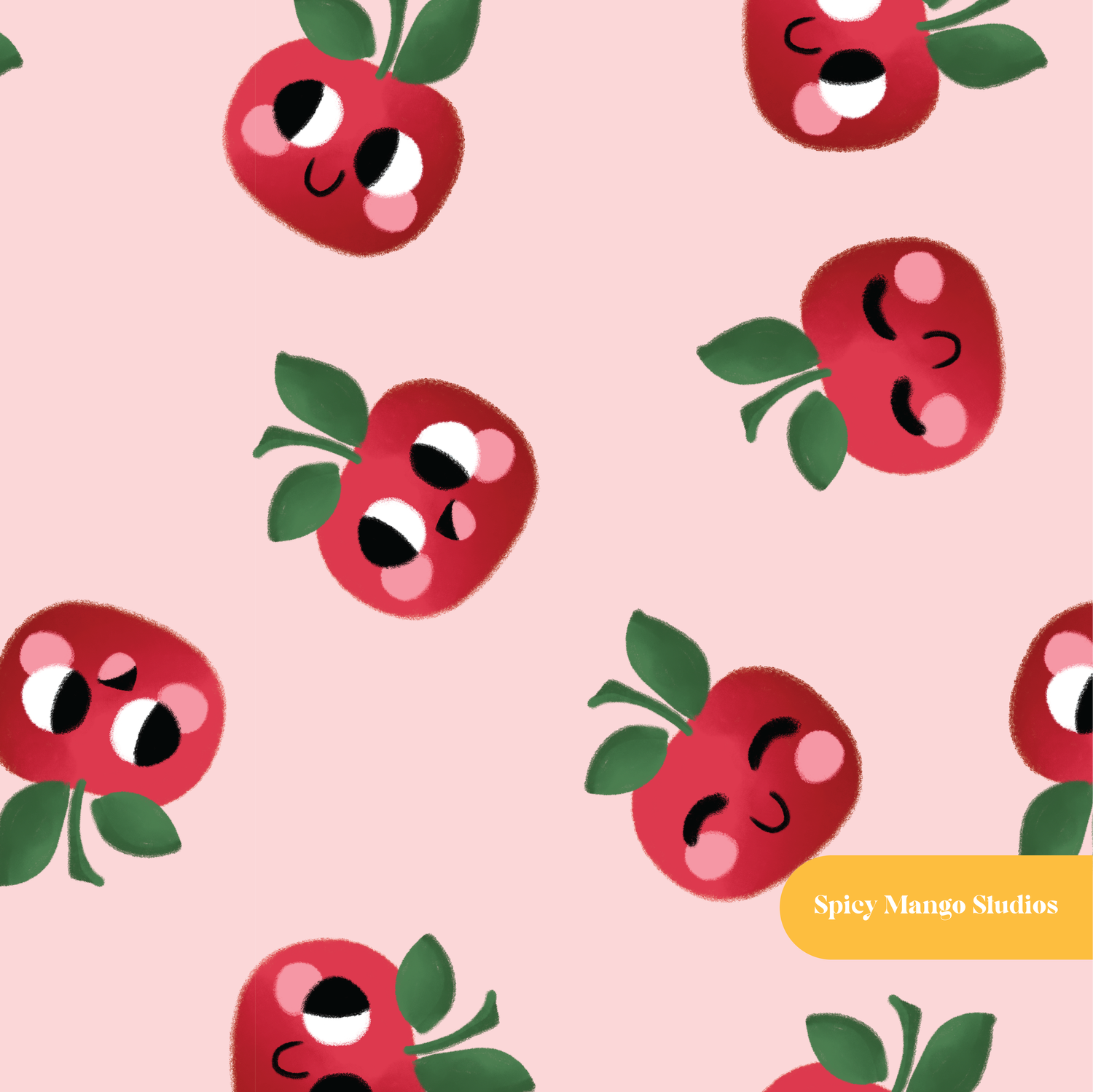 Pink Cute Apples Seamless Pattern – Back to School & Kitchen Digital Download