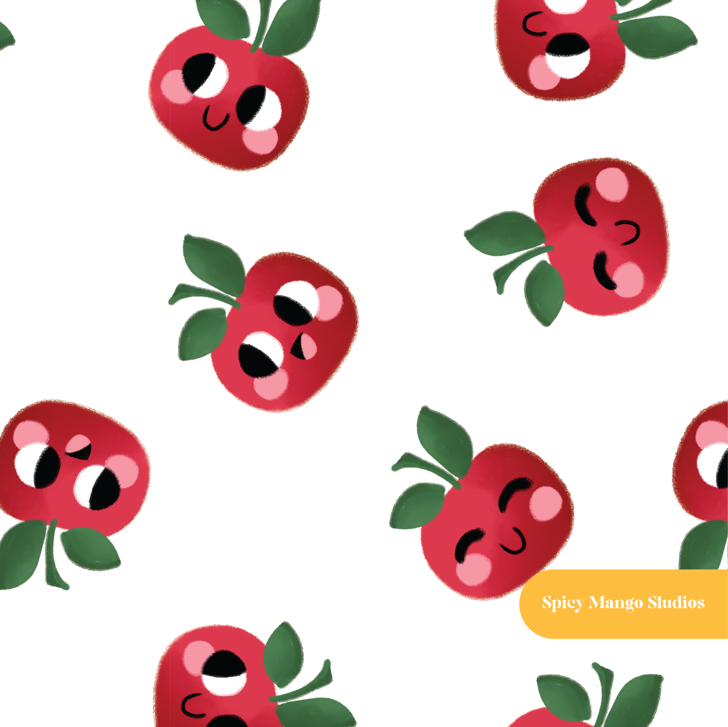 White Cute Apples Seamless Pattern – Back to School & Kitchen Digital Download