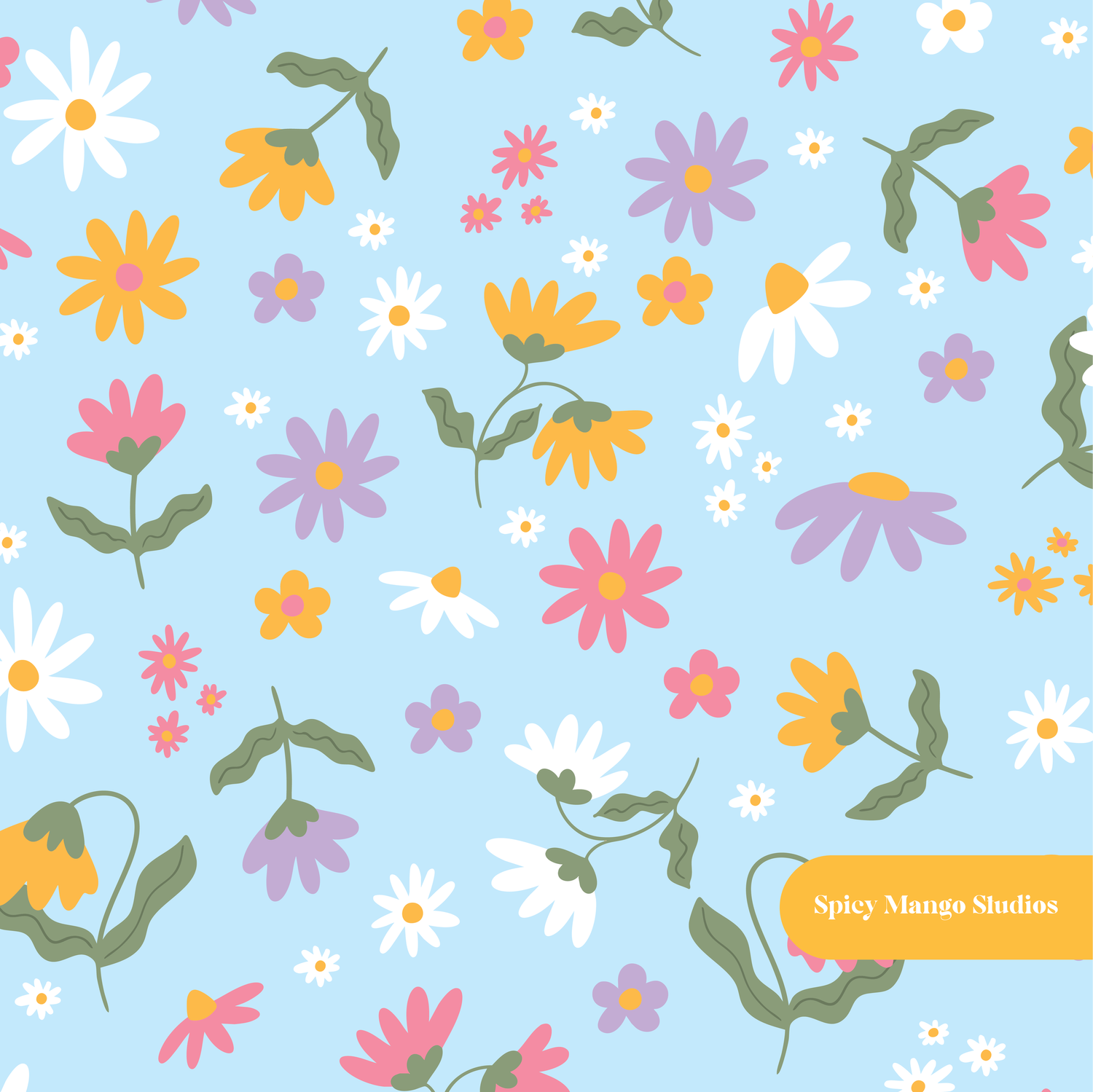 Light Blue Cute Floral Seamless Pattern
