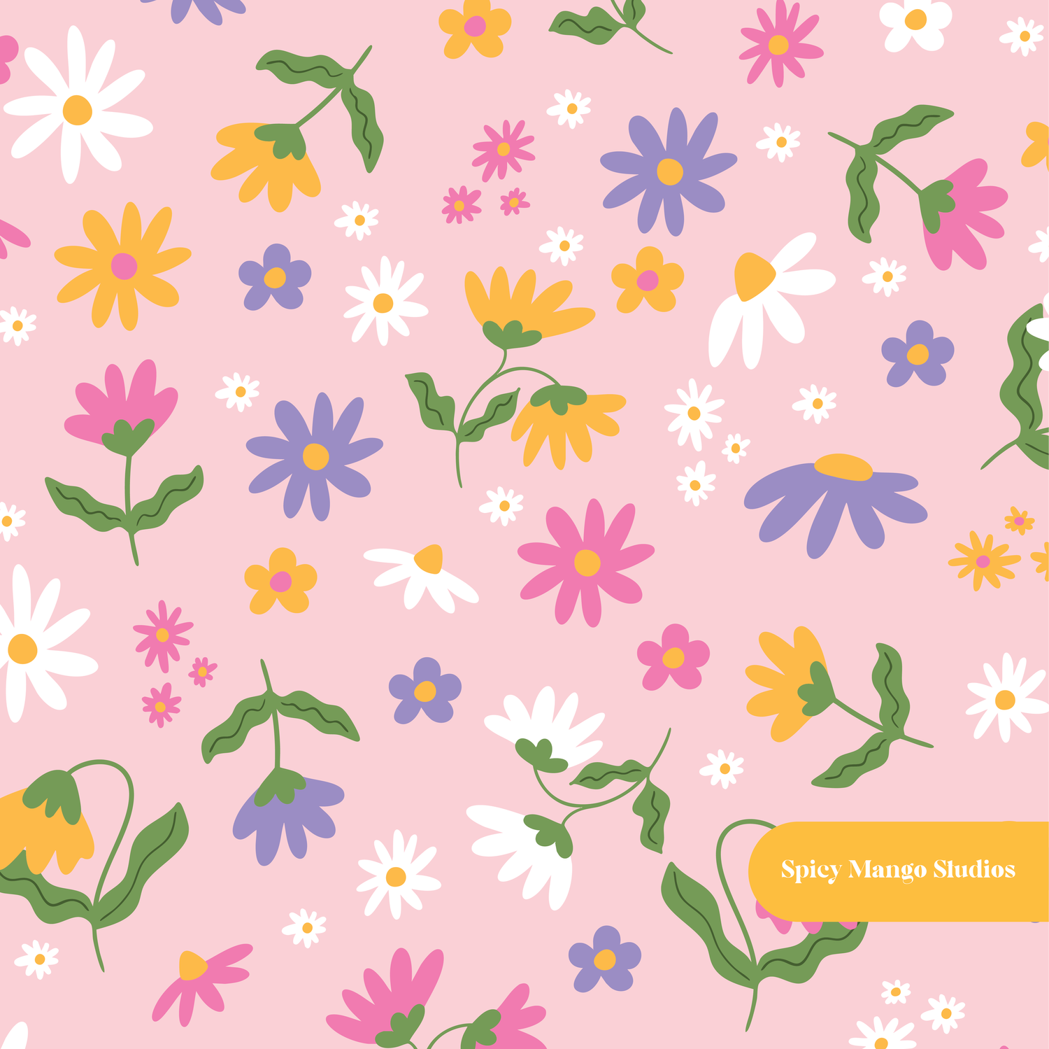 Pink Cute Floral Seamless Pattern