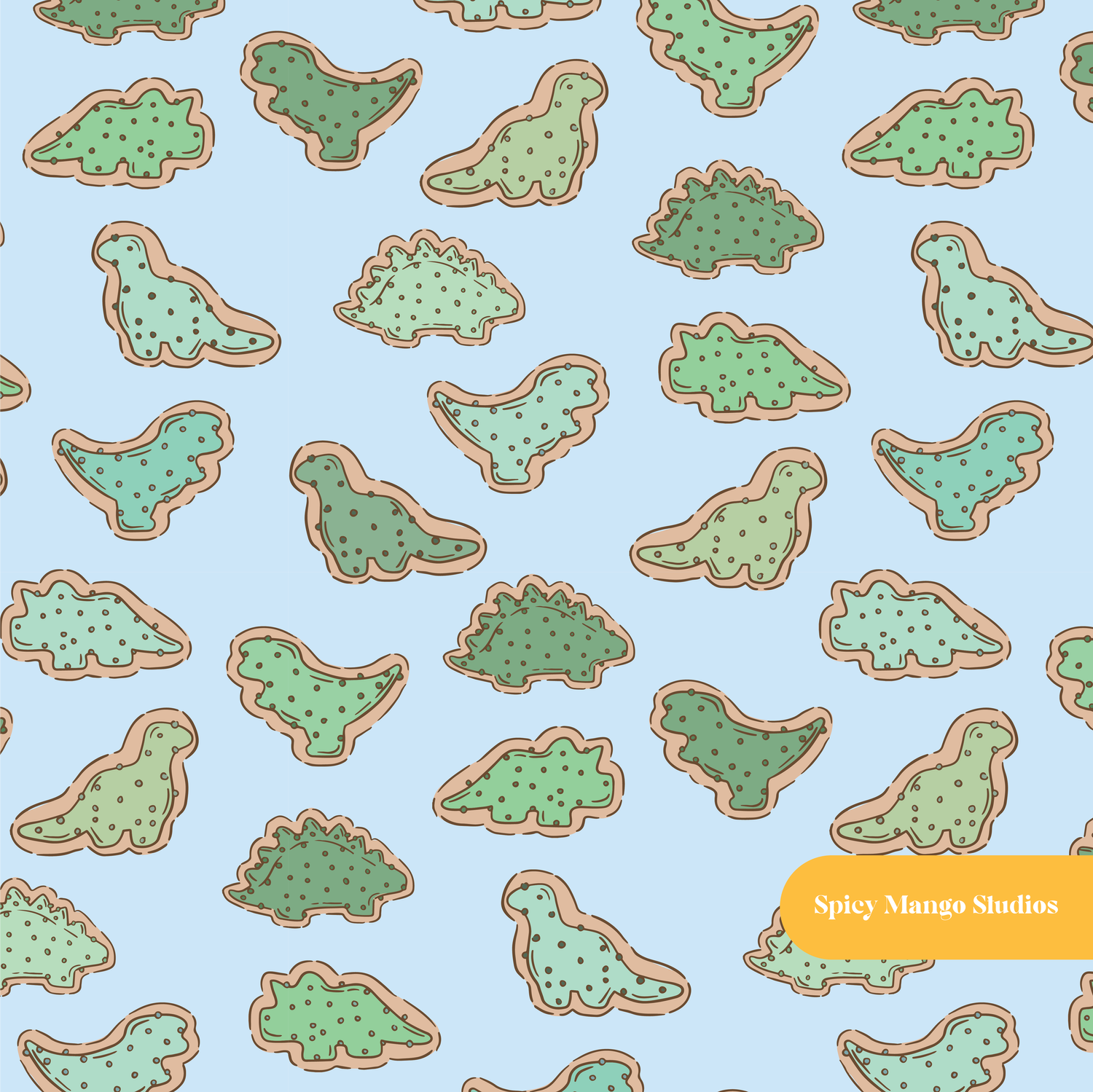 Blue Dino Cookies Seamless Pattern