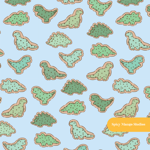 Blue Dino Cookies Seamless Pattern