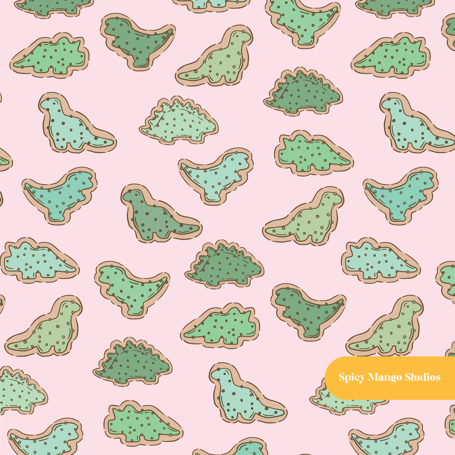 Pink Dino Cookies Seamless Pattern