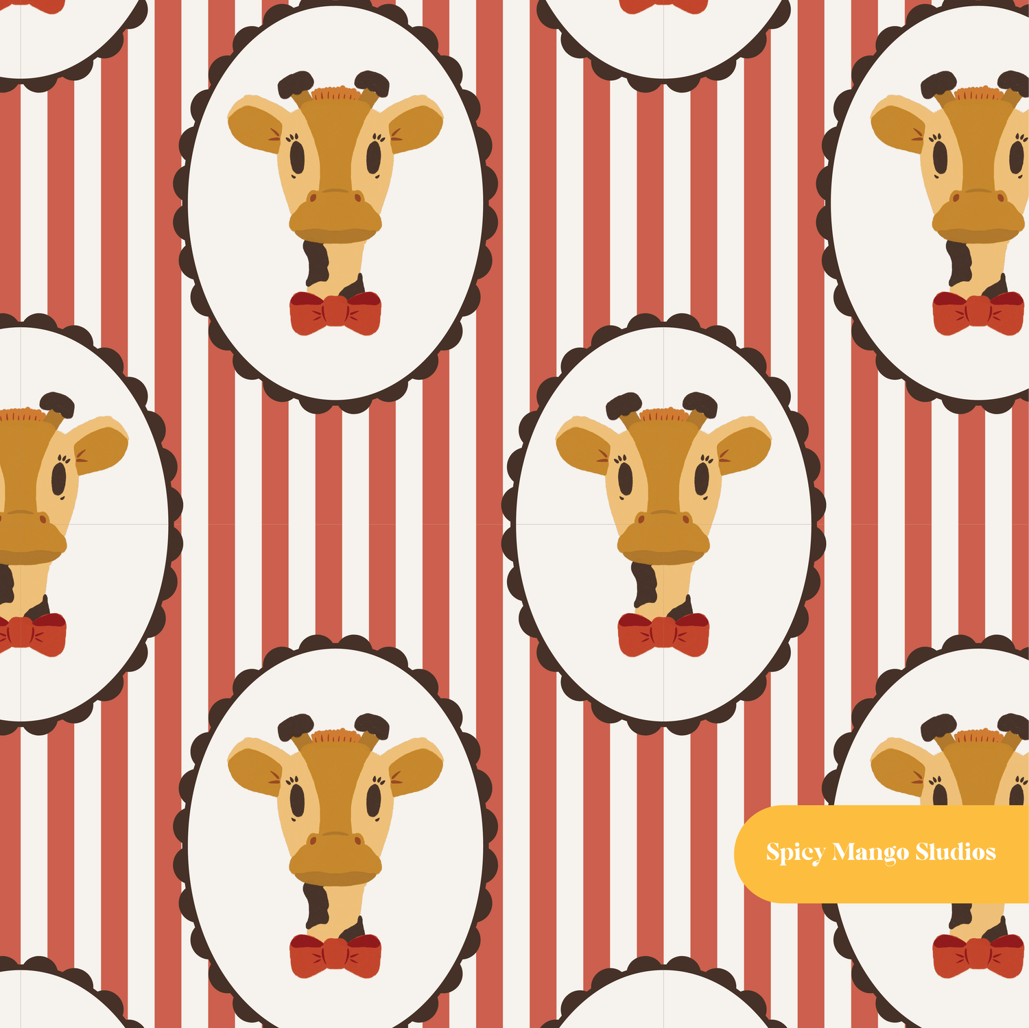 Red Stripe Dapper Giraffe Nursery Seamless Pattern