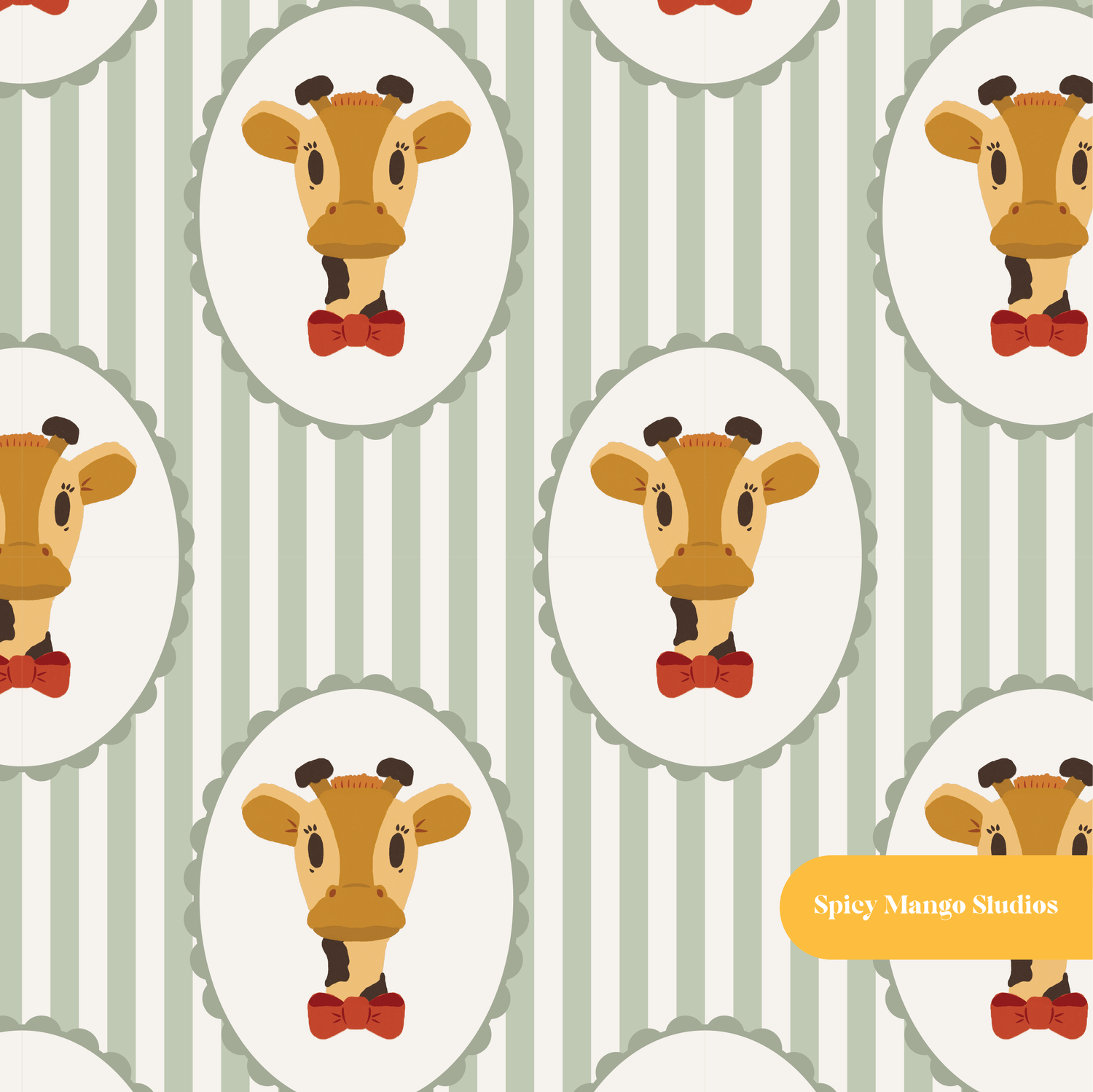 Sage Stripe Dapper Giraffe Nursery Seamless Pattern