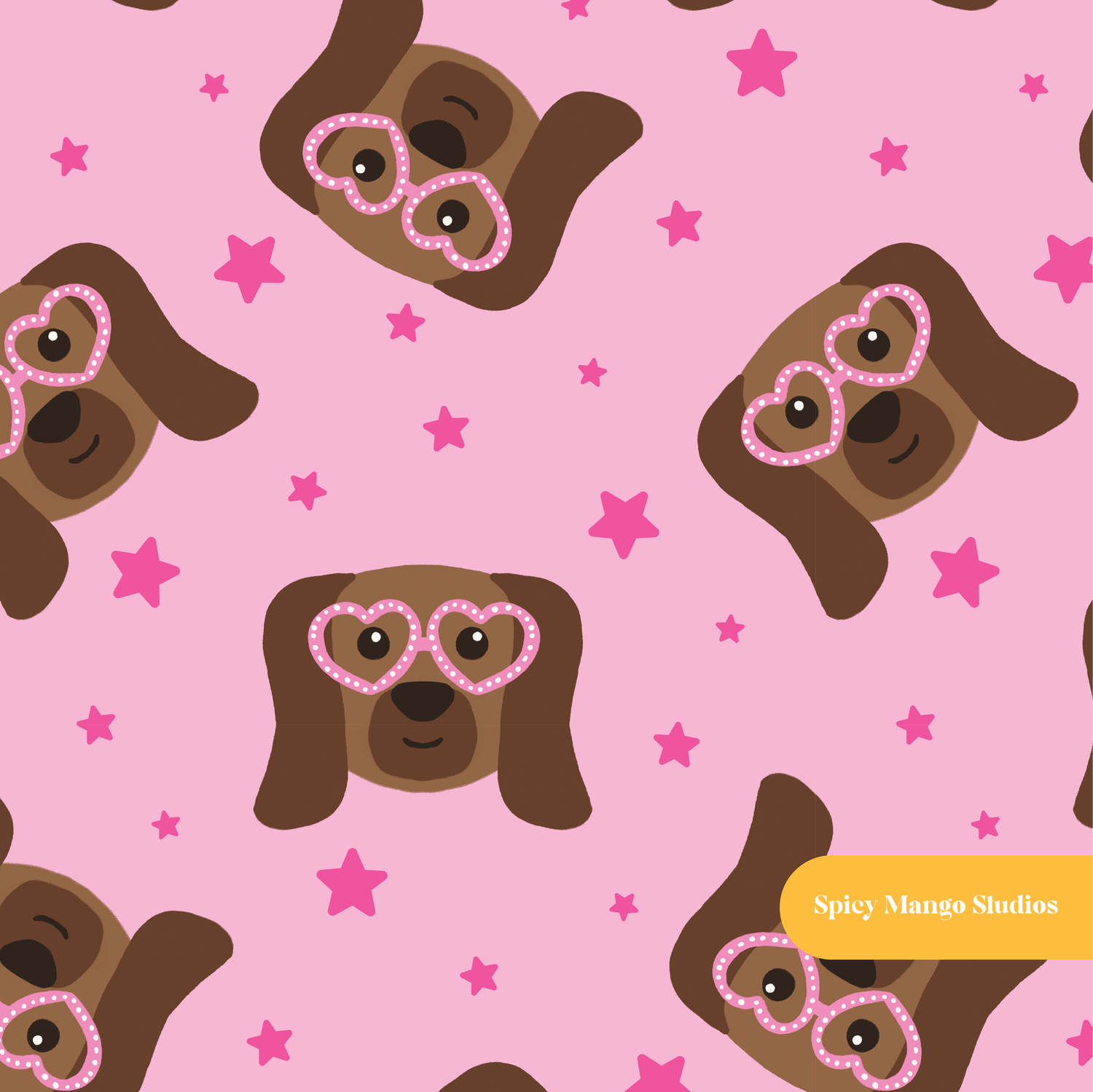 Pink Diva Dog Animal Seamless Pattern