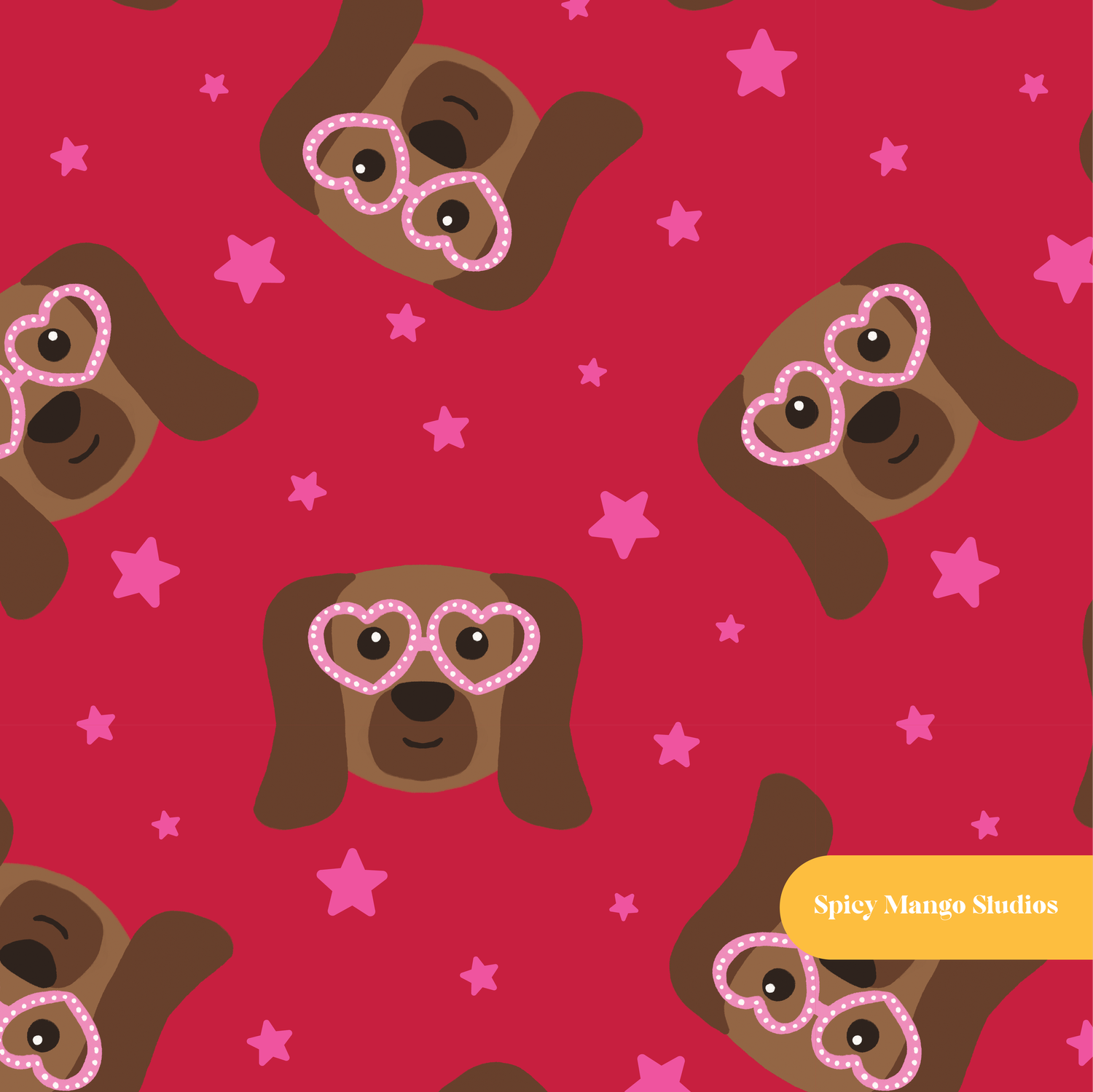 Red Diva Dog Animal Seamless Pattern