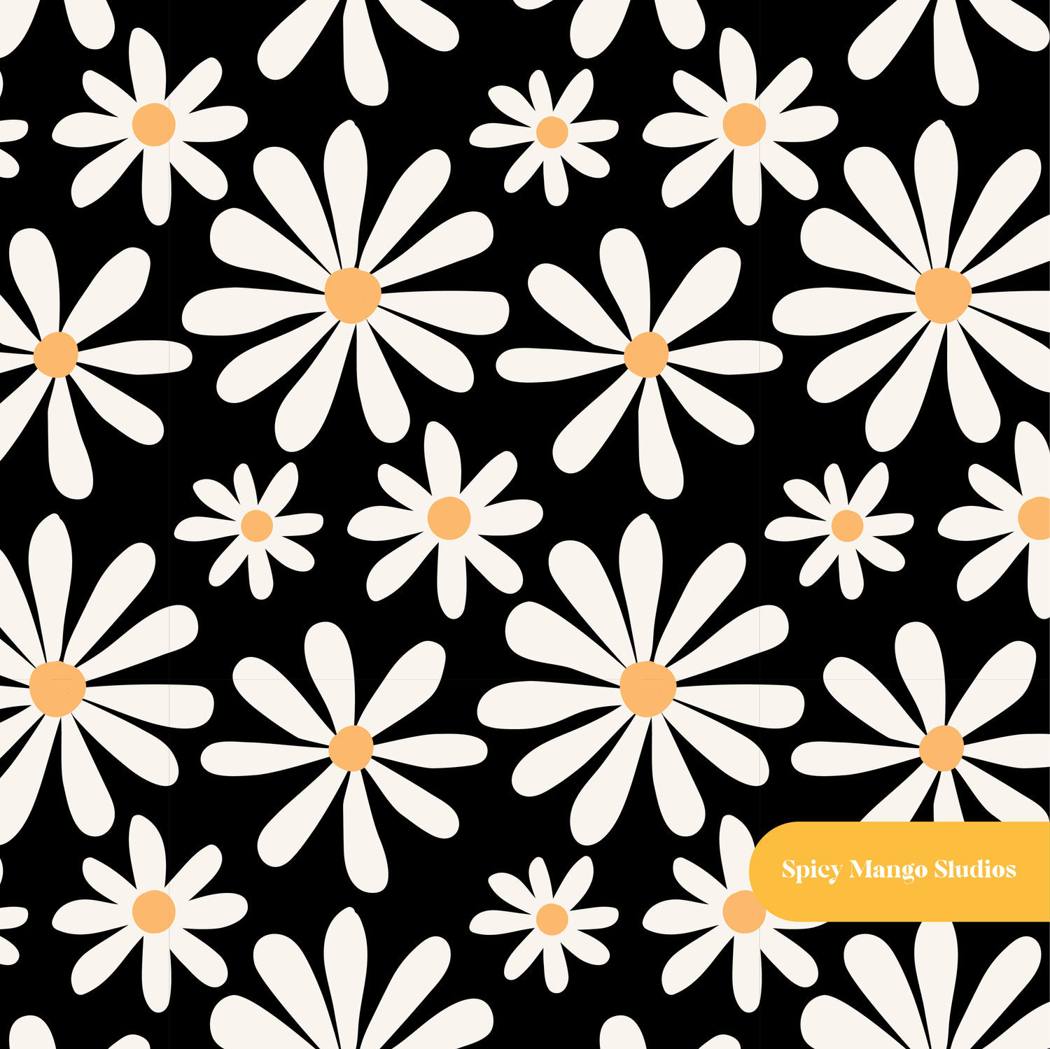 Black Daisy Dreams Seamless Pattern