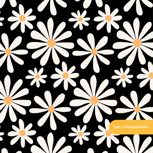 Black Daisy Dreams Seamless Pattern