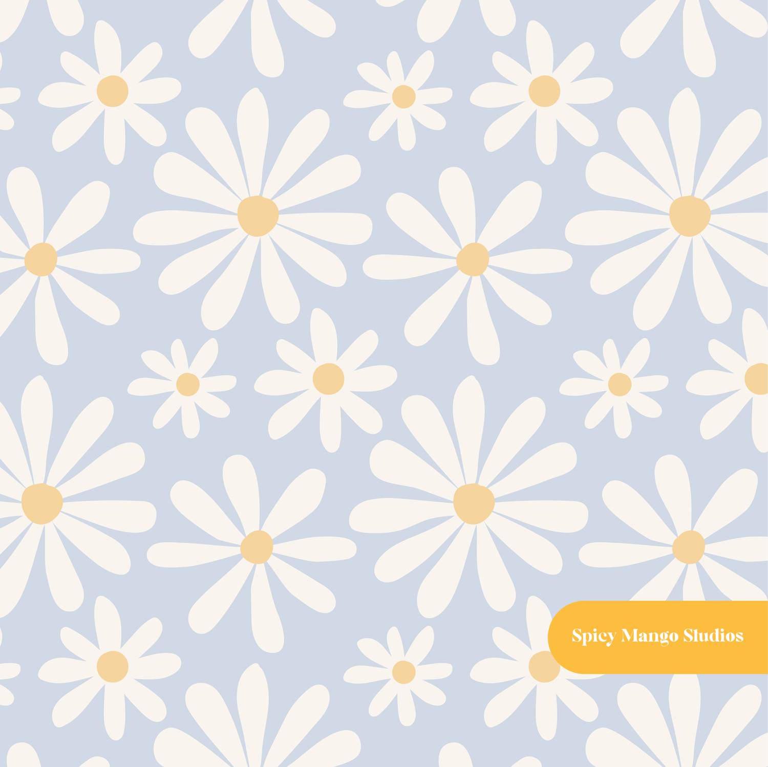 Dusty Blue Daisy Dreams Seamless Pattern