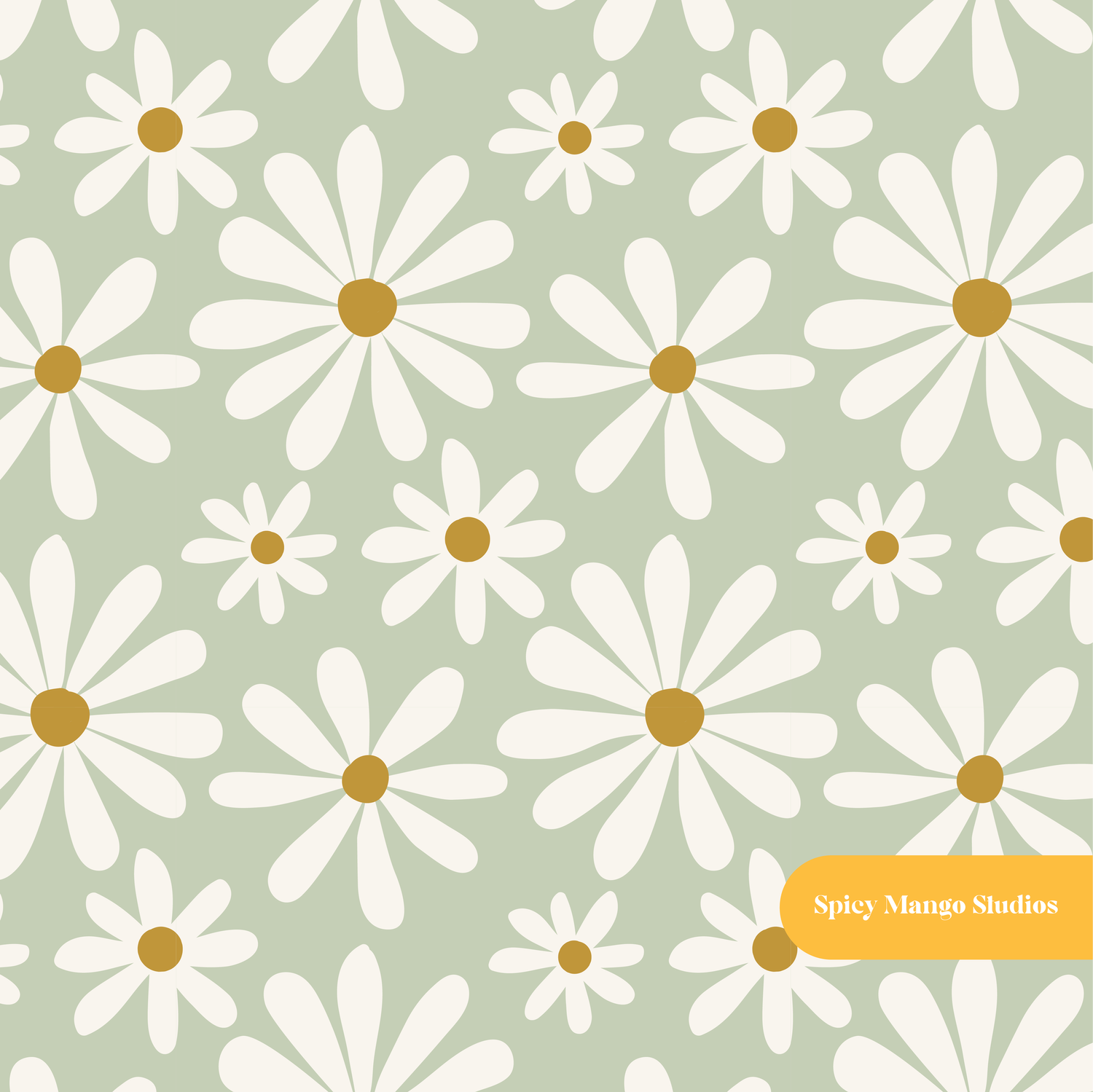 Green Daisy Dreams Seamless Pattern