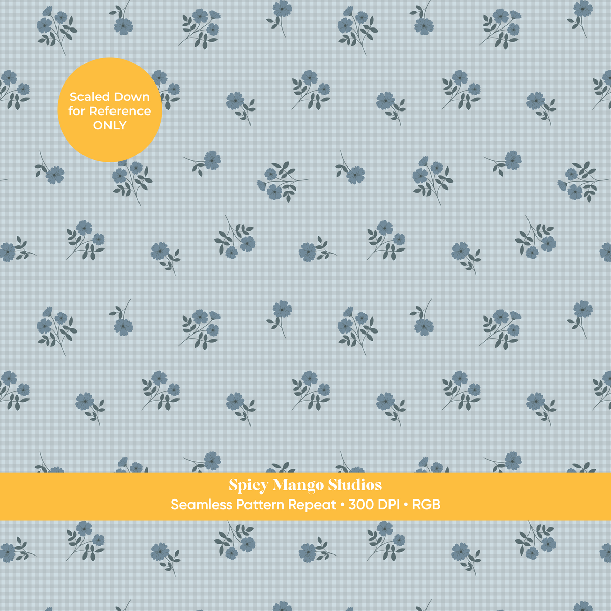 Blue Fall Floral Gingham Seamless Pattern