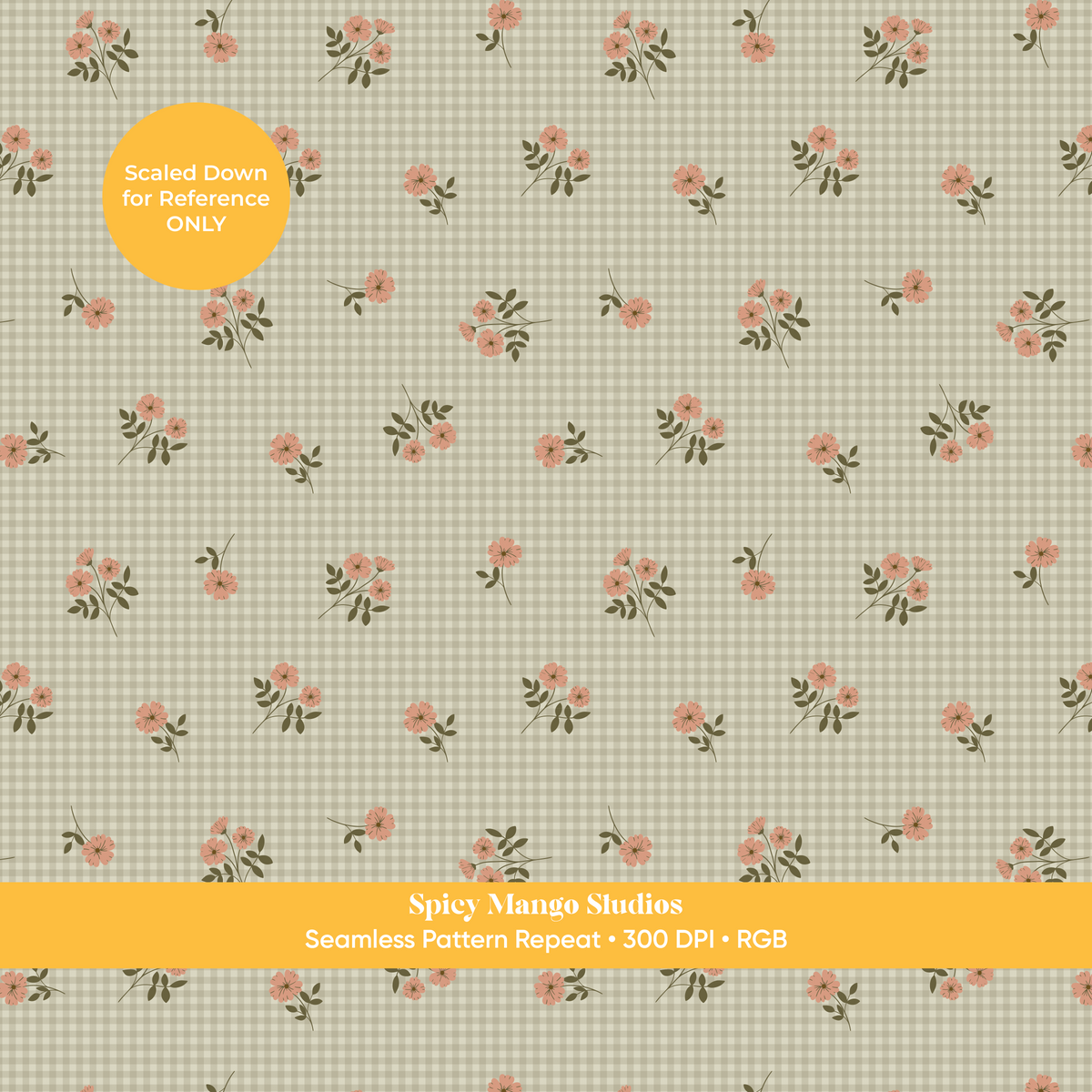 Green Fall Floral Gingham Seamless Pattern
