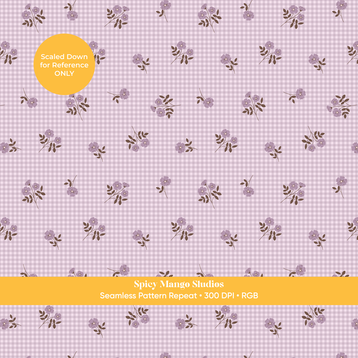 Lavender Fall Floral Gingham Seamless Pattern